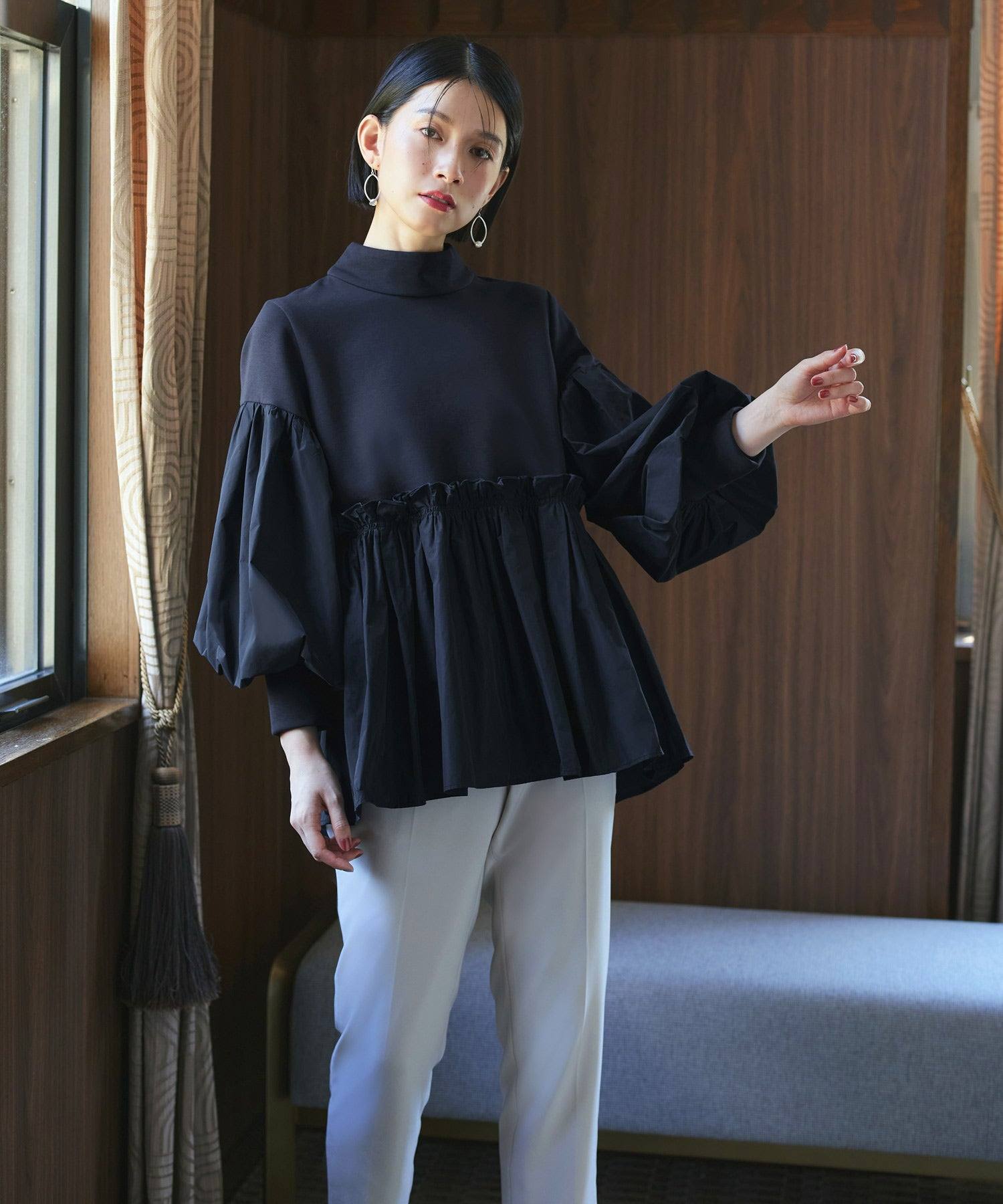 ルイルエブティック RUIRUE BOUTIQUE 異素材フリルペプラムボリュームスリーブトップス