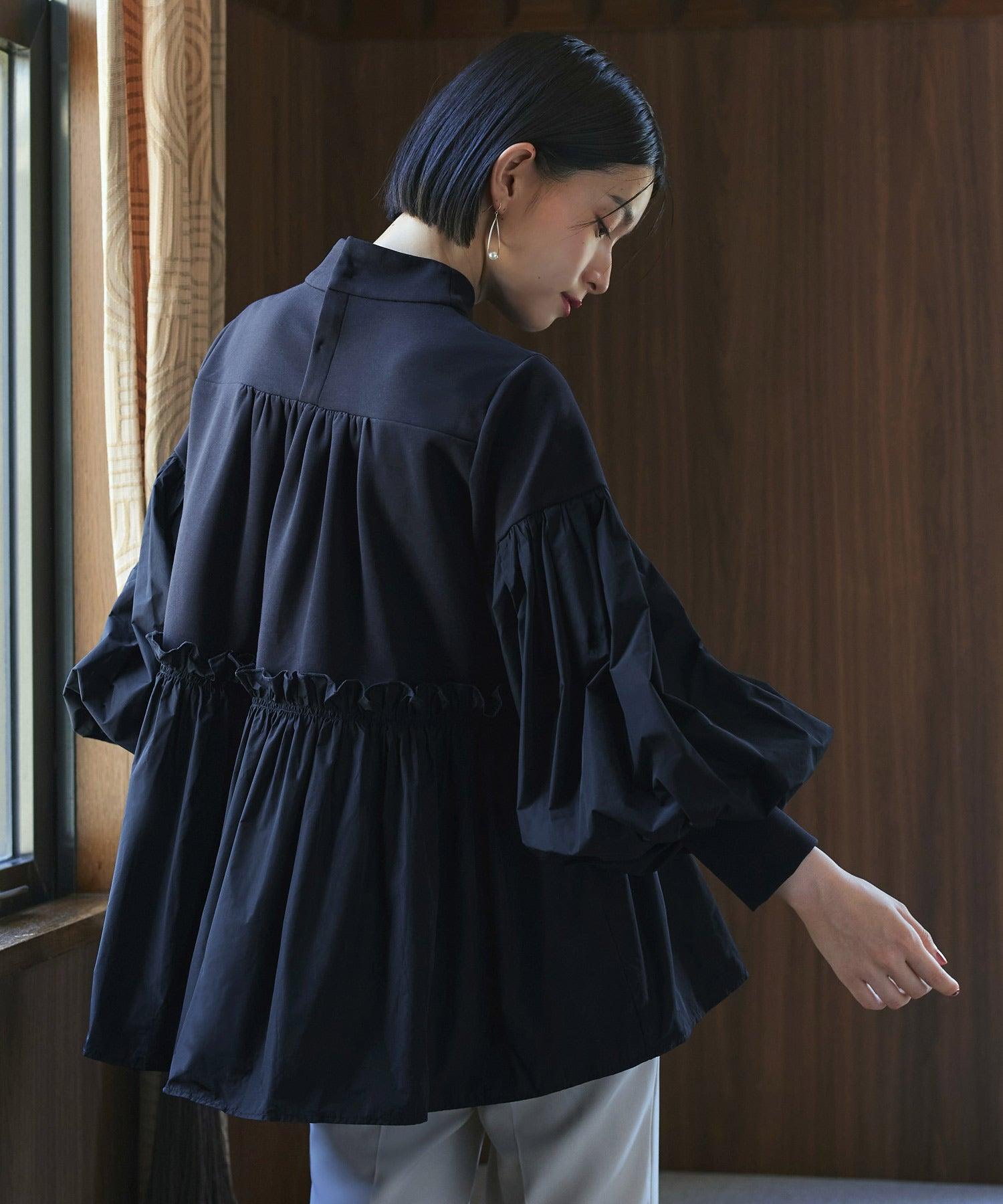 ルイルエブティック RUIRUE BOUTIQUE 異素材フリルペプラムボリュームスリーブトップス