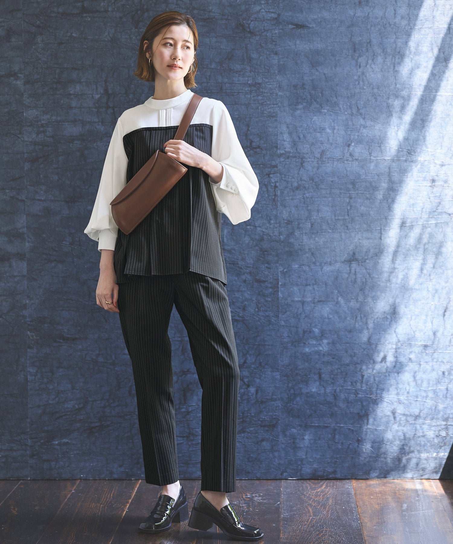 ルイルエブティック RUIRUE BOUTIQUE ドッキングストライプトップス＆テーパードパンツ