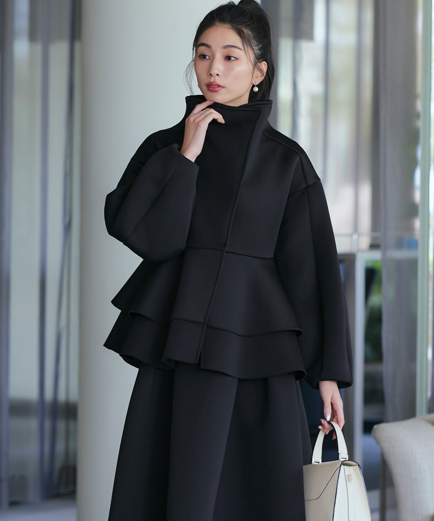 RUIRUE BOUTIQUE Bonding Peplum Flare Light Outer