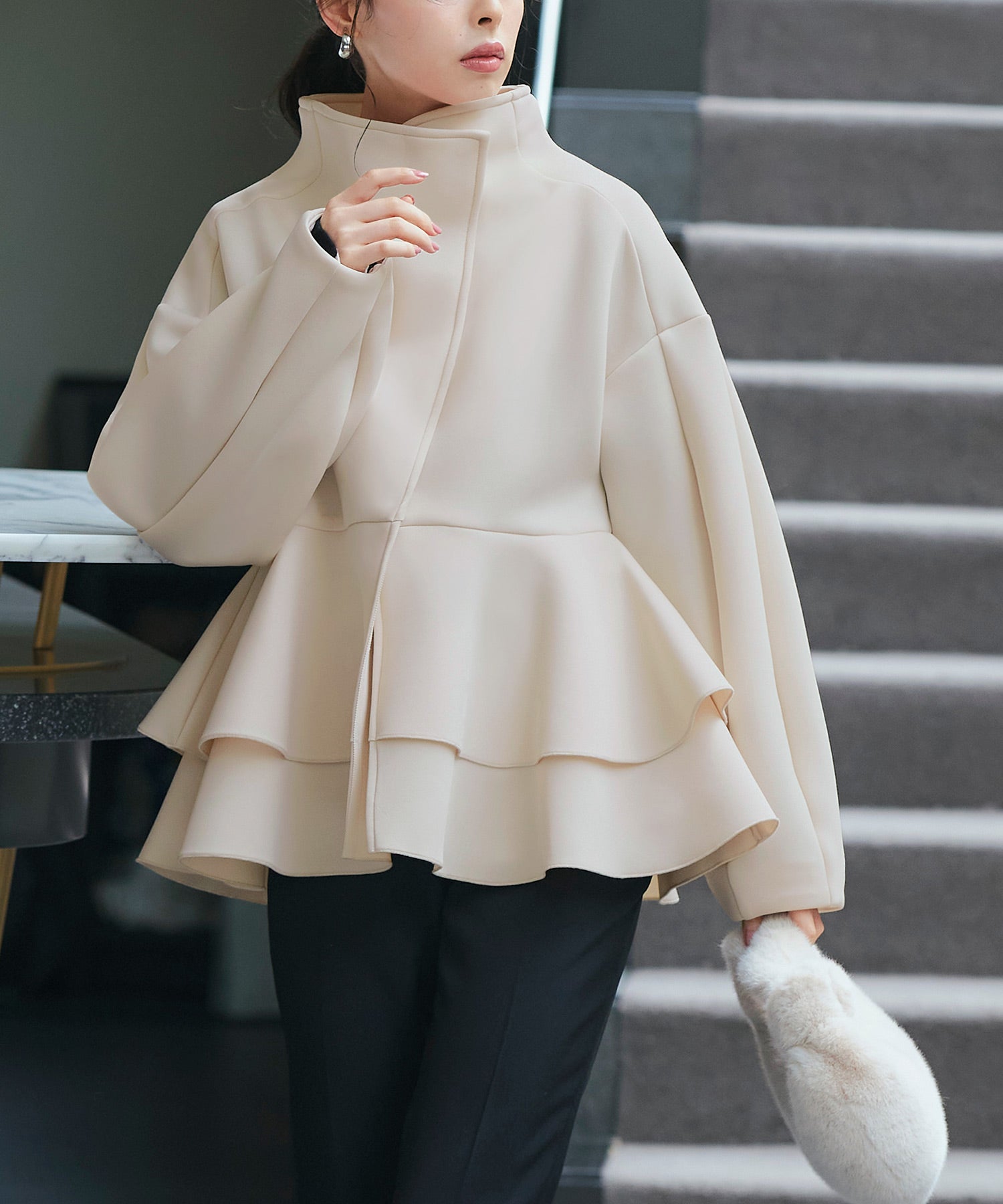 RUIRUE BOUTIQUE Bonding Peplum Flare Light Outer