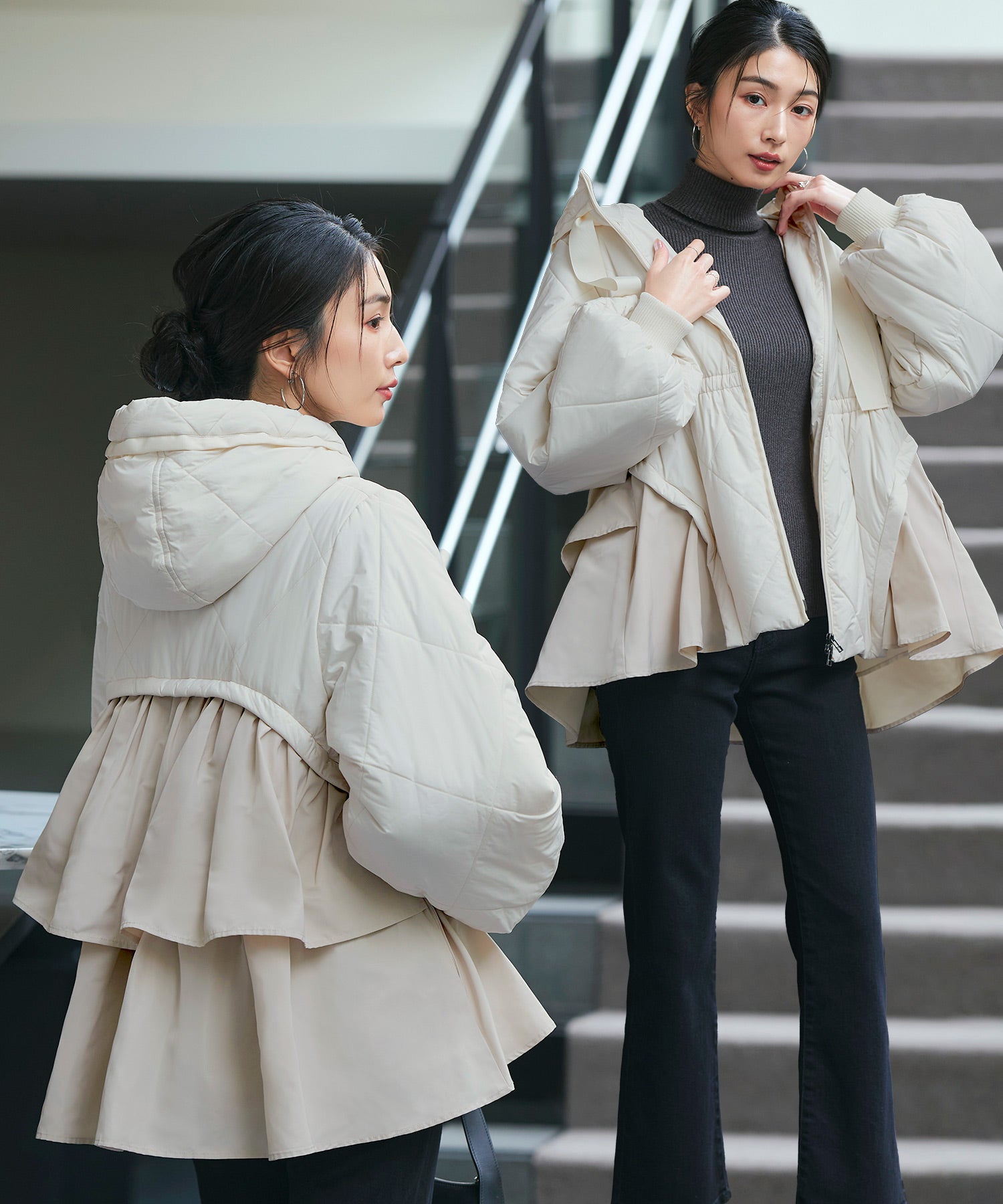 ルイルエブティック RUIRUE BOUTIQUE ダブルバックペプラム中綿キルティング （エクリュ） エクリュ