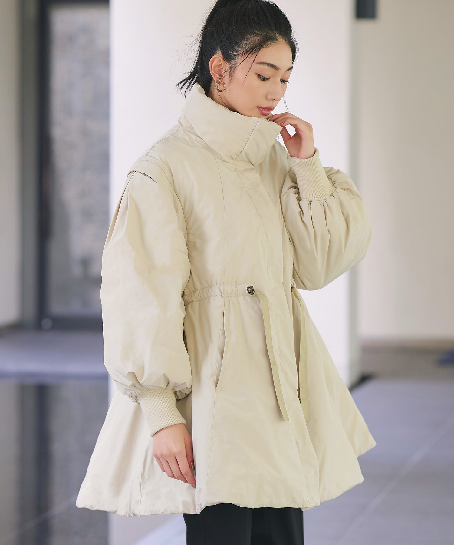 ルイルエブティック RUIRUE BOUTIQUE メモリータフタ 2wayステッチレス中綿コート/ベスト （エクリュ） エクリュ