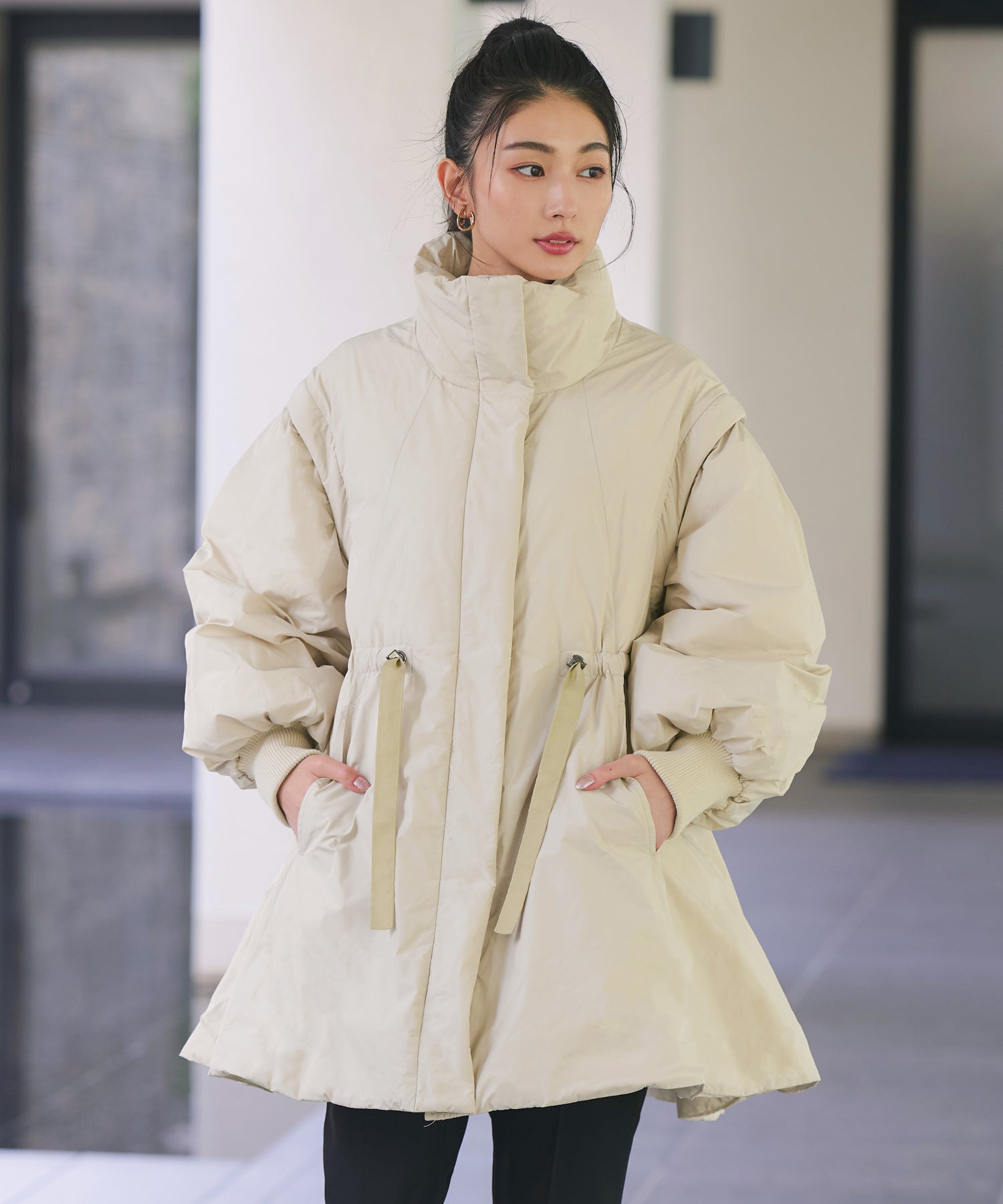 ルイルエブティック RUIRUE BOUTIQUE メモリータフタ 2wayステッチレス中綿コート/ベスト （エクリュ） エクリュ