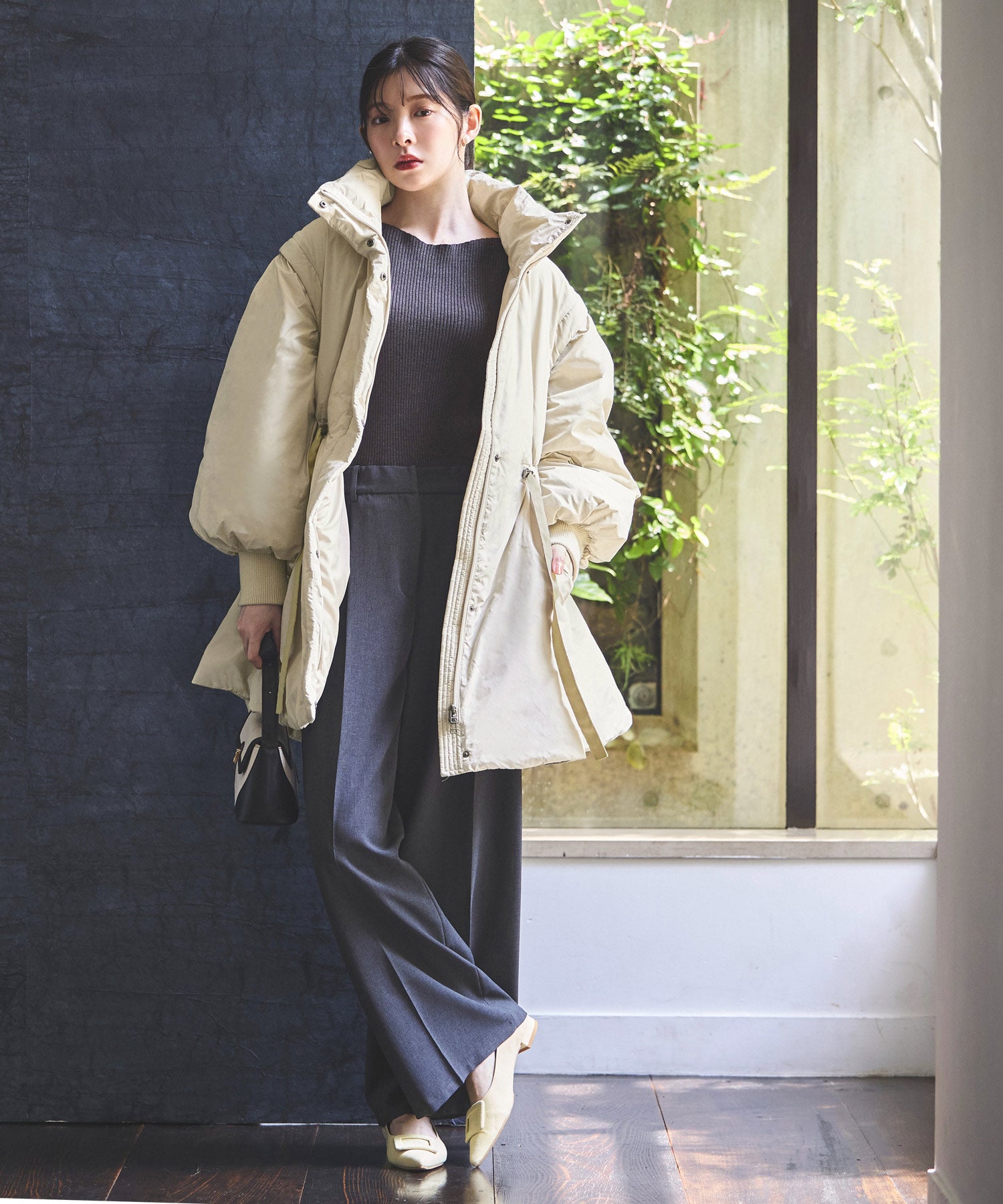 ルイルエブティック RUIRUE BOUTIQUE メモリータフタ 2wayステッチレス中綿コート/ベスト （エクリュ） エクリュ