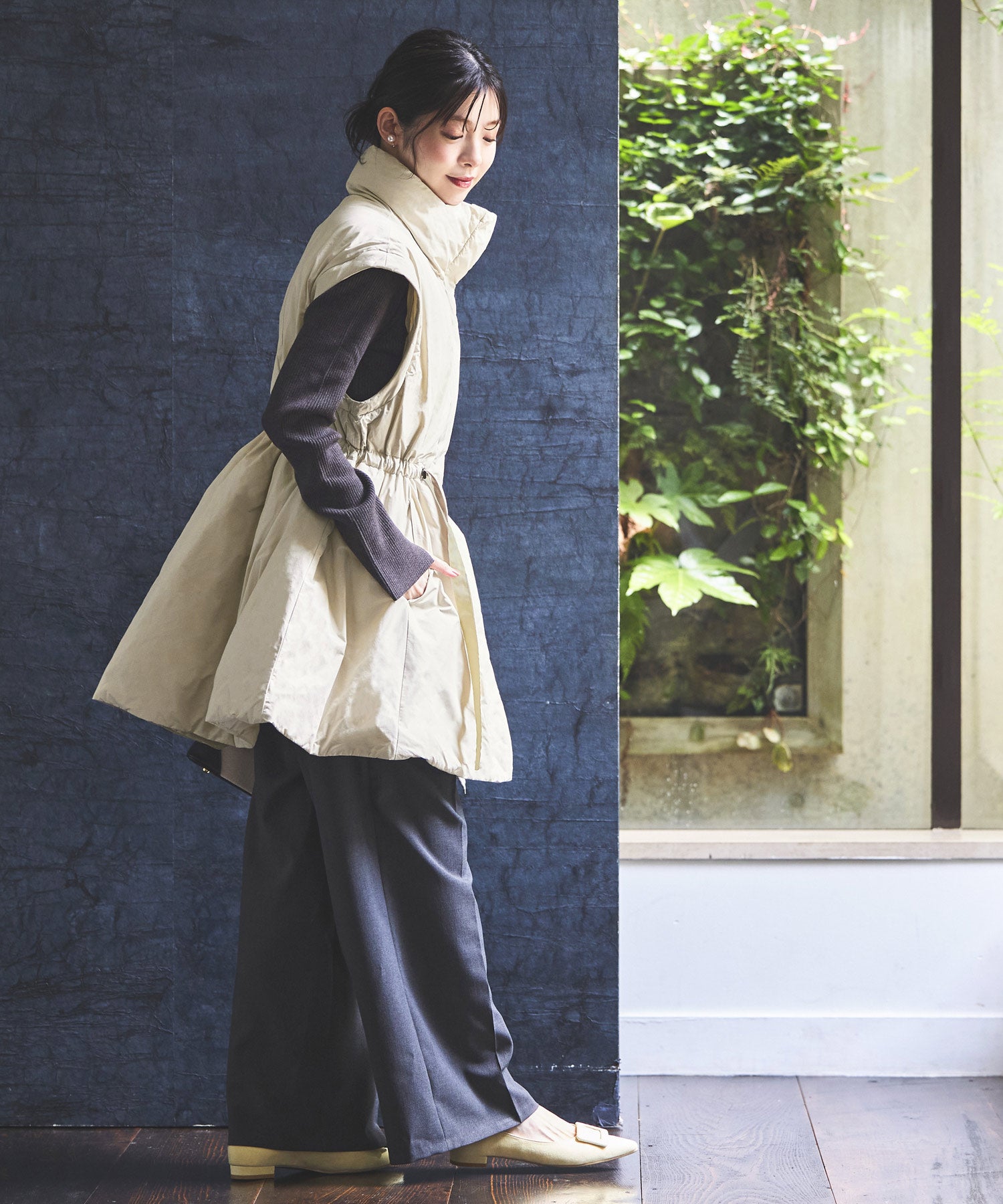 ルイルエブティック RUIRUE BOUTIQUE メモリータフタ 2wayステッチレス中綿コート/ベスト （エクリュ） エクリュ