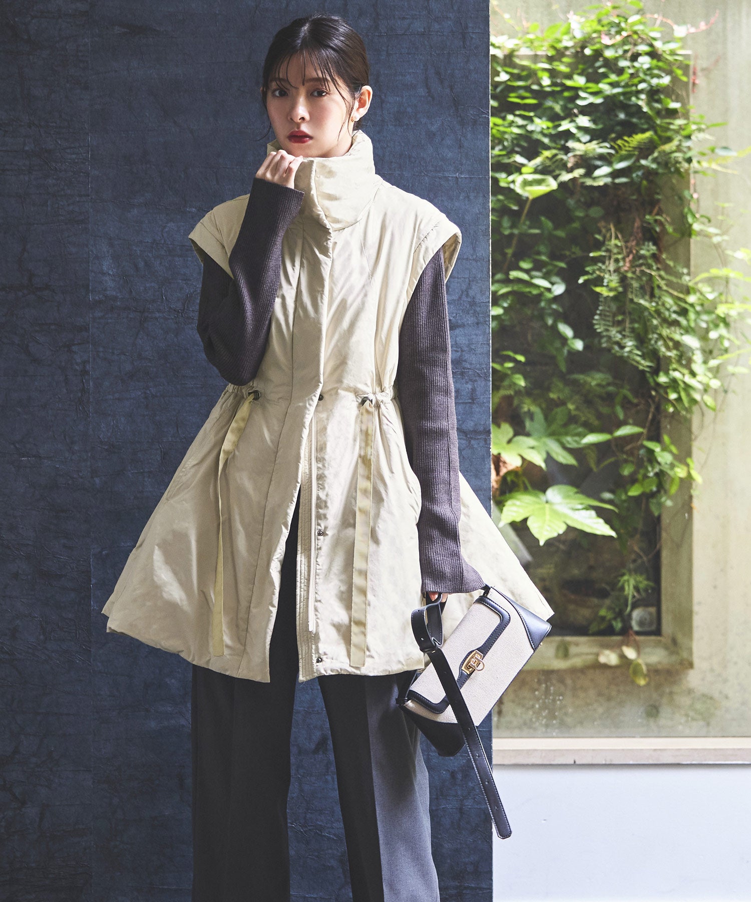 ルイルエブティック RUIRUE BOUTIQUE メモリータフタ 2wayステッチレス中綿コート/ベスト （エクリュ） エクリュ