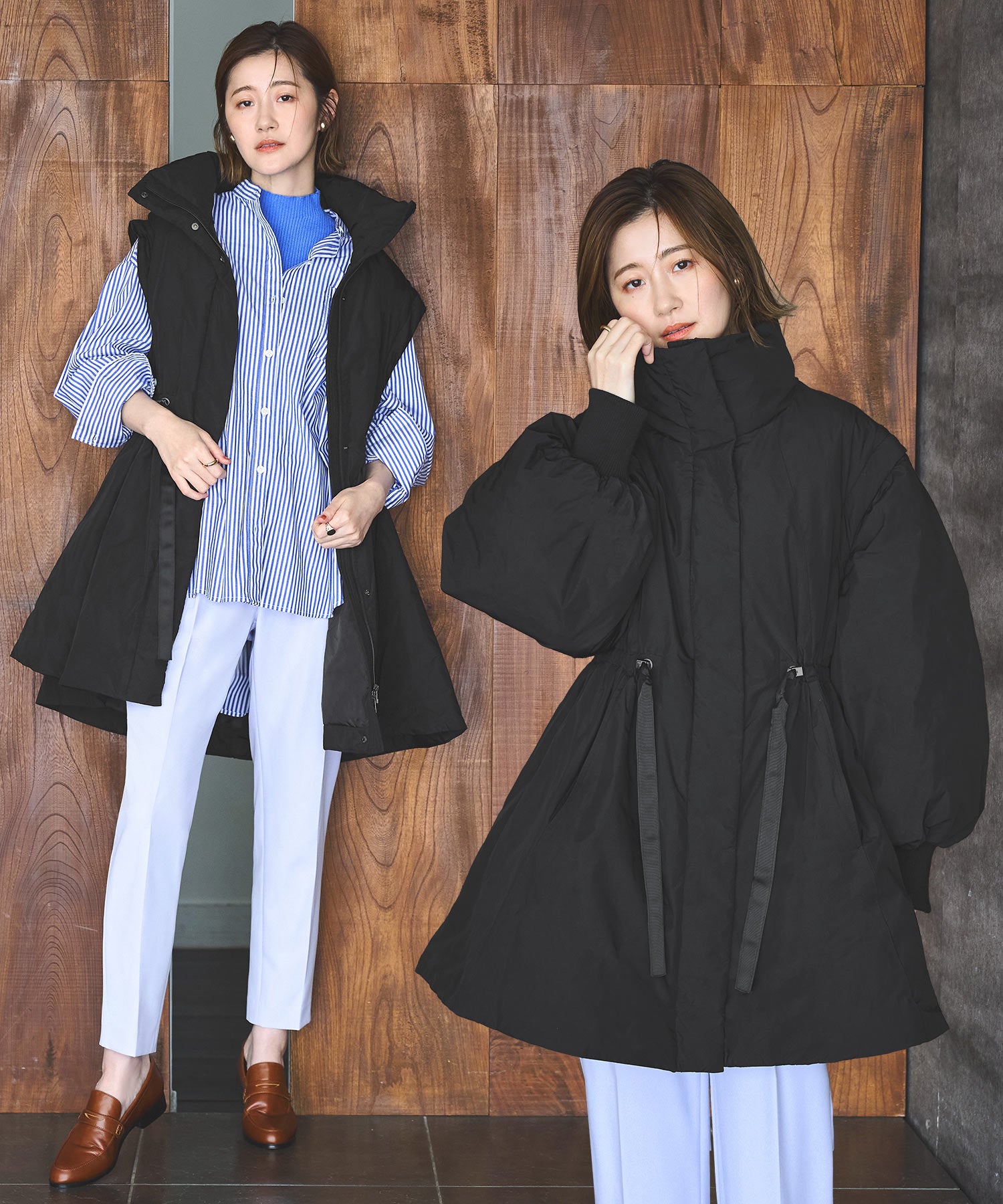 ルイルエブティック RUIRUE BOUTIQUE メモリータフタ 2wayステッチレス中綿コート/ベスト （ブラック） ブラック