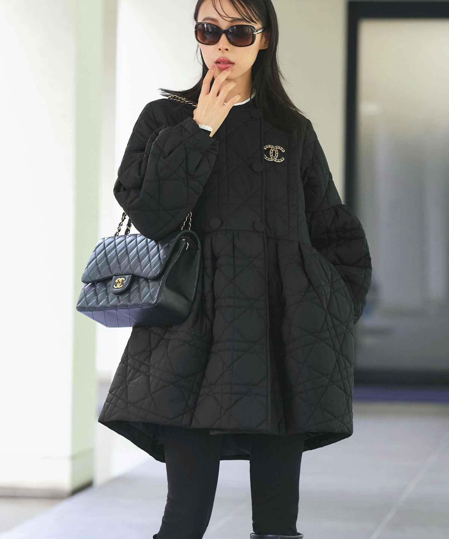 ルイルエブティック RUIRUE BOUTIQUE ミックスステッチ・ボリュームペプラム中綿コート （ブラック） ブラック