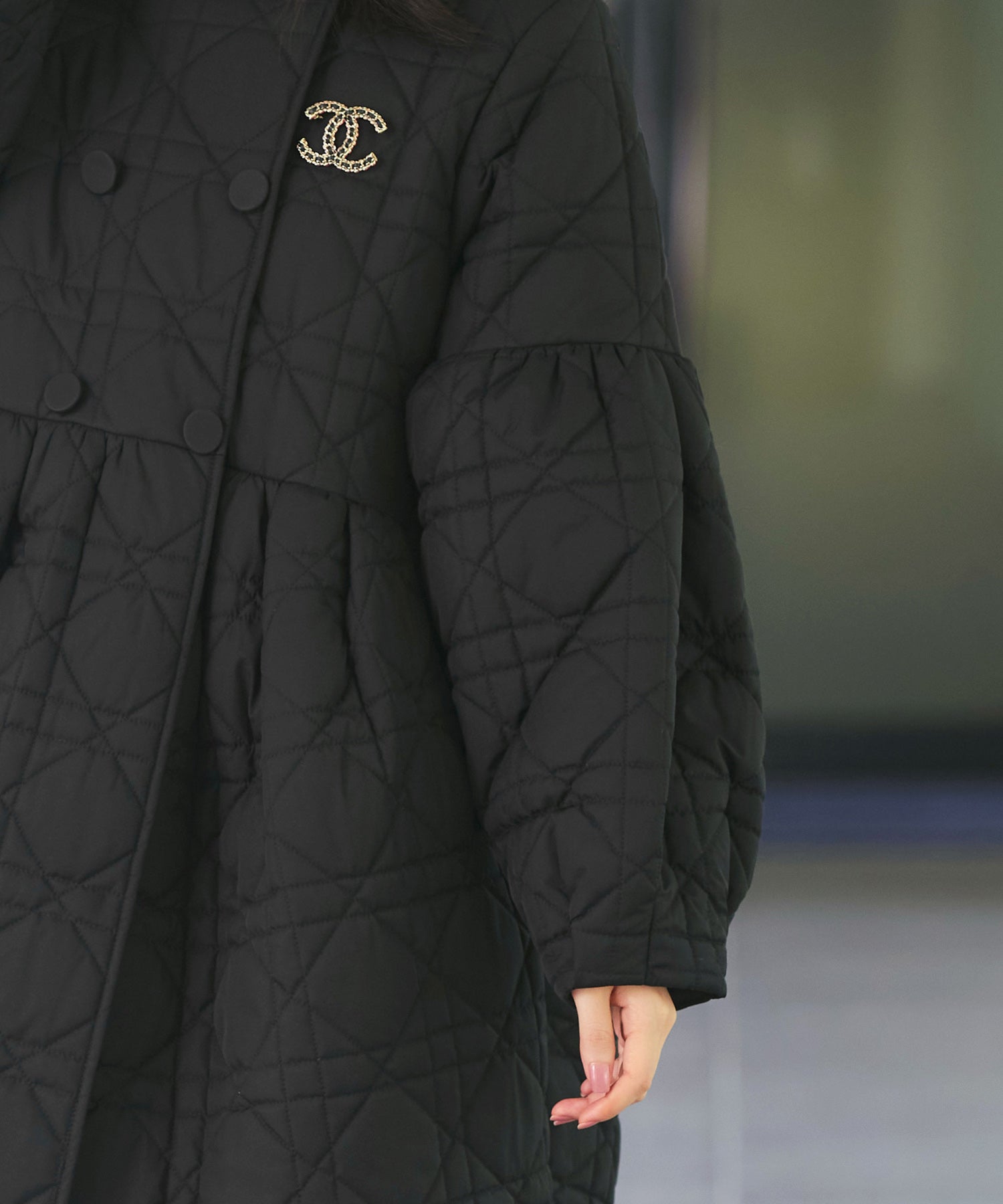 ルイルエブティック RUIRUE BOUTIQUE ミックスステッチ・ボリュームペプラム中綿コート （ブラック） ブラック