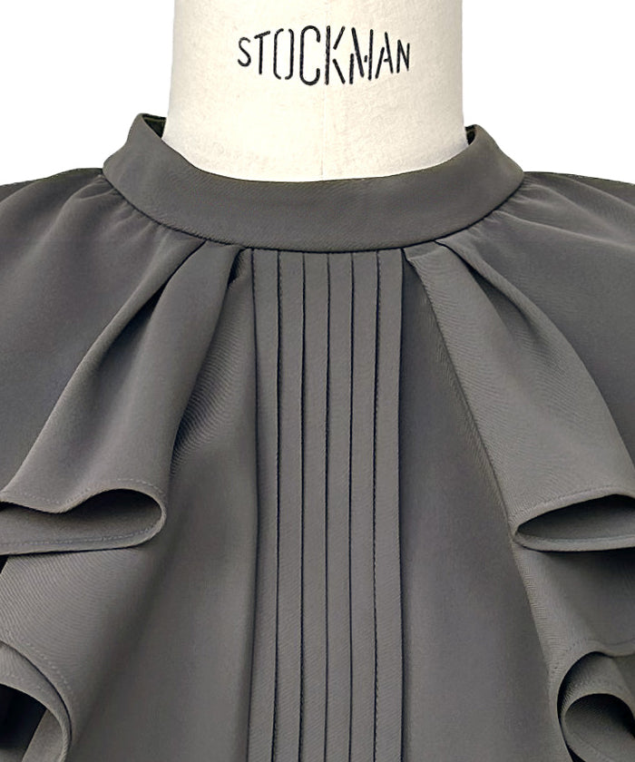 ルイルエブティック RUIRUE BOUTIQUE ダブルフリルカラートップス＆タックワイドパンツセットアップ （ネイビー） ネイビー