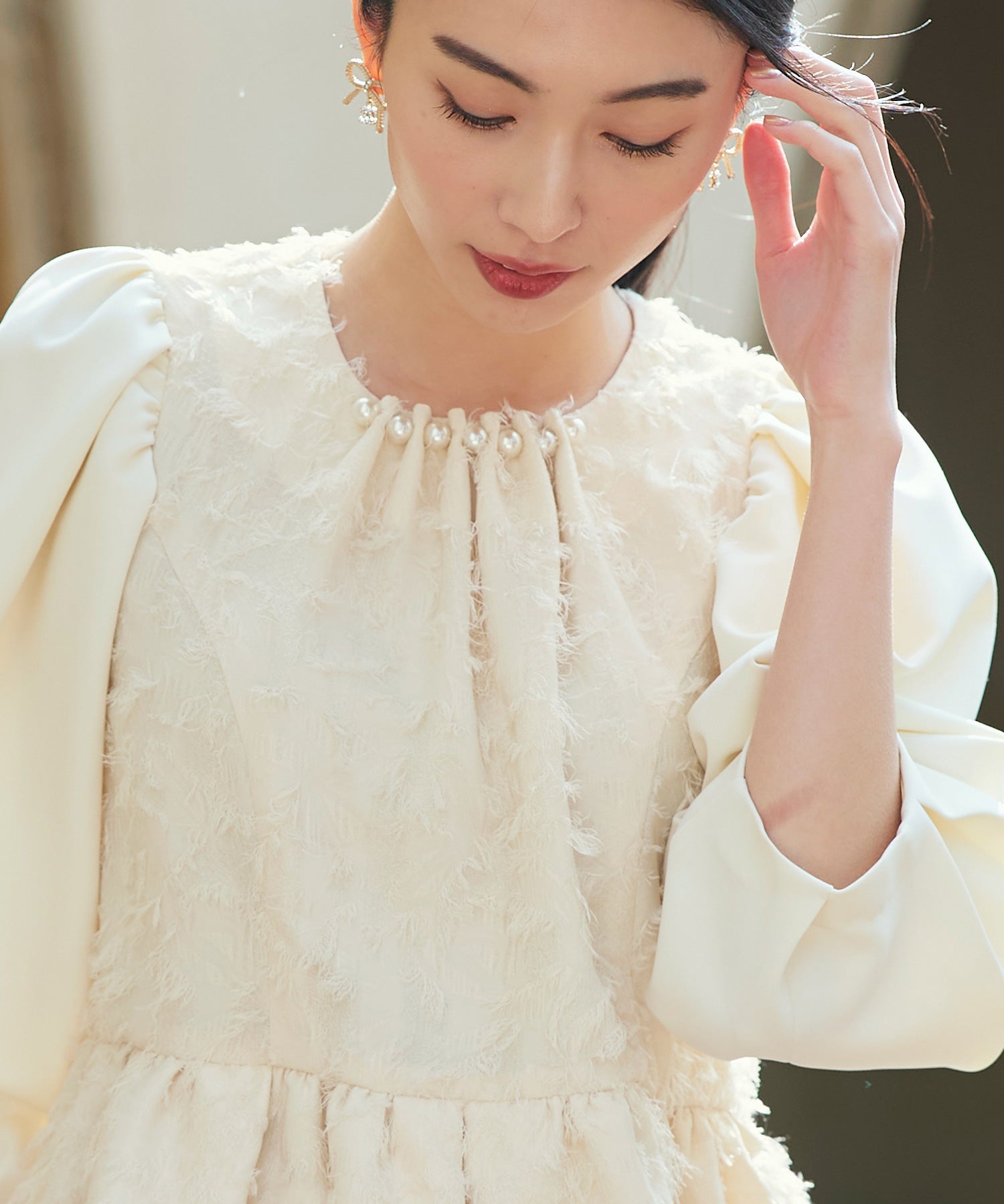 ルイルエブティック RUIRUE BOUTIQUE カットジャカードパールドッキングトップス＆パンツセットアップ （アイボリー） アイボリー