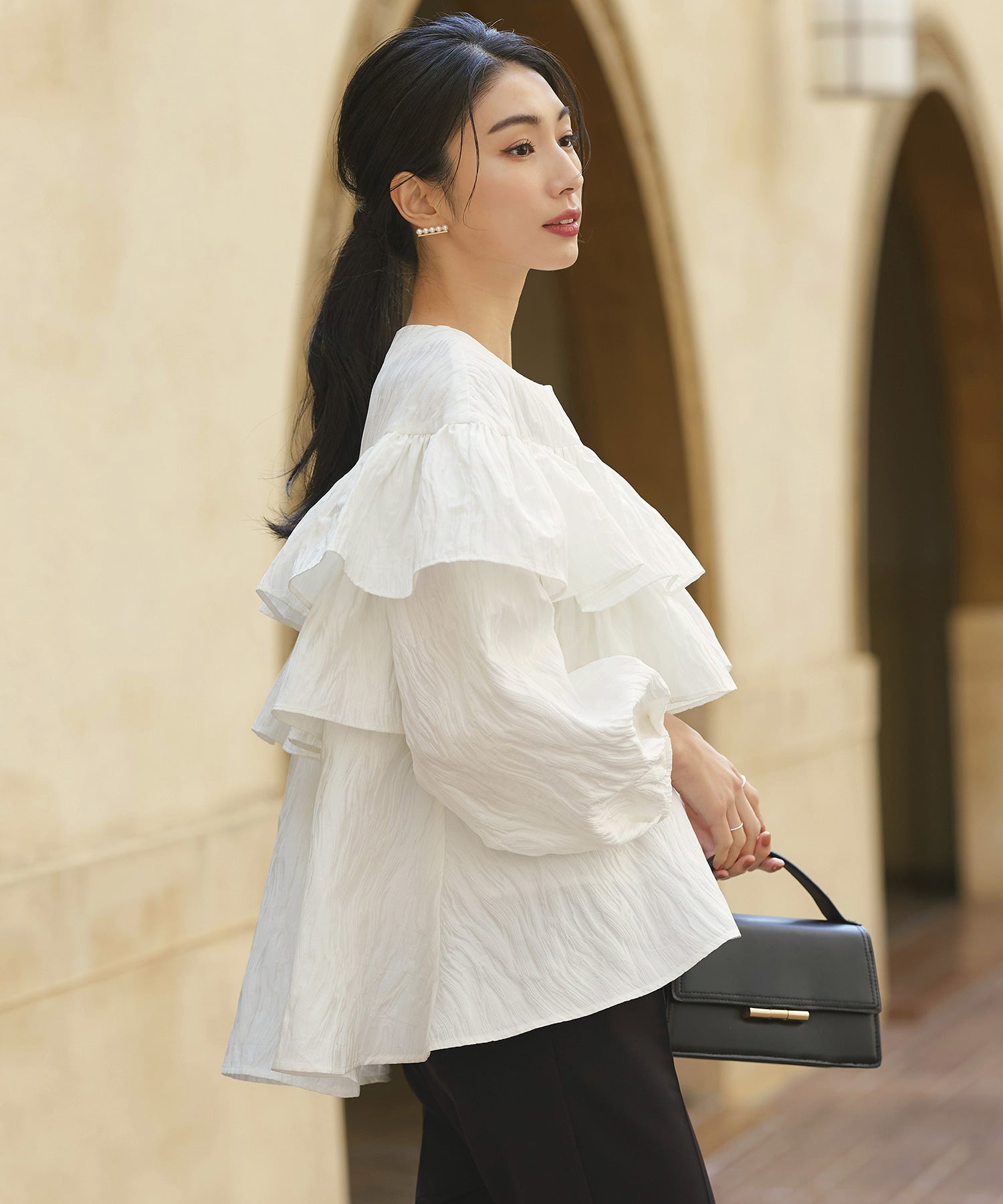 ルイルエブティック RUIRUE BOUTIQUE ダブルフリルジャカードジャケット＆テーパードパンツセット