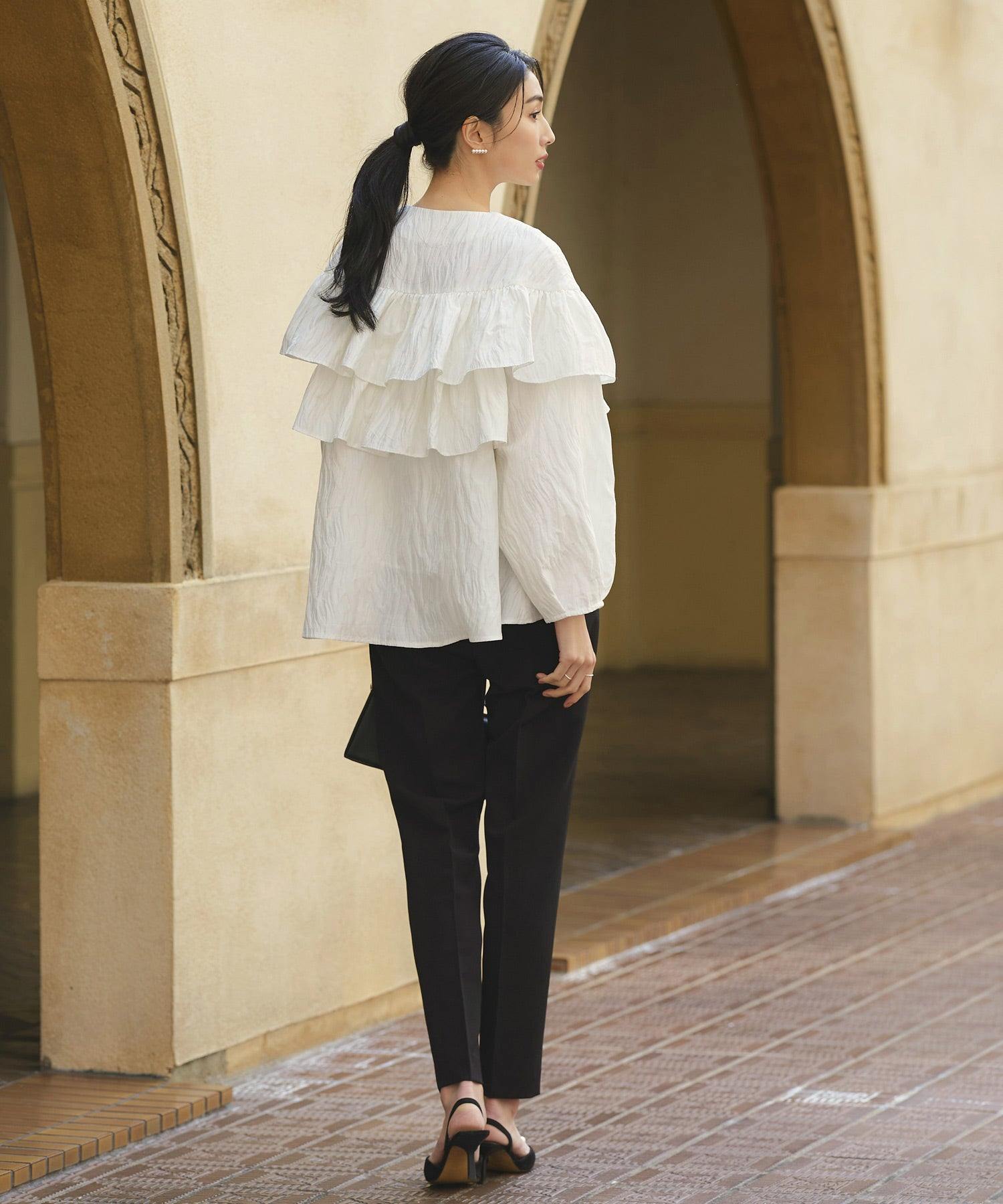 ルイルエブティック RUIRUE BOUTIQUE ダブルフリルジャカードジャケット＆テーパードパンツセット