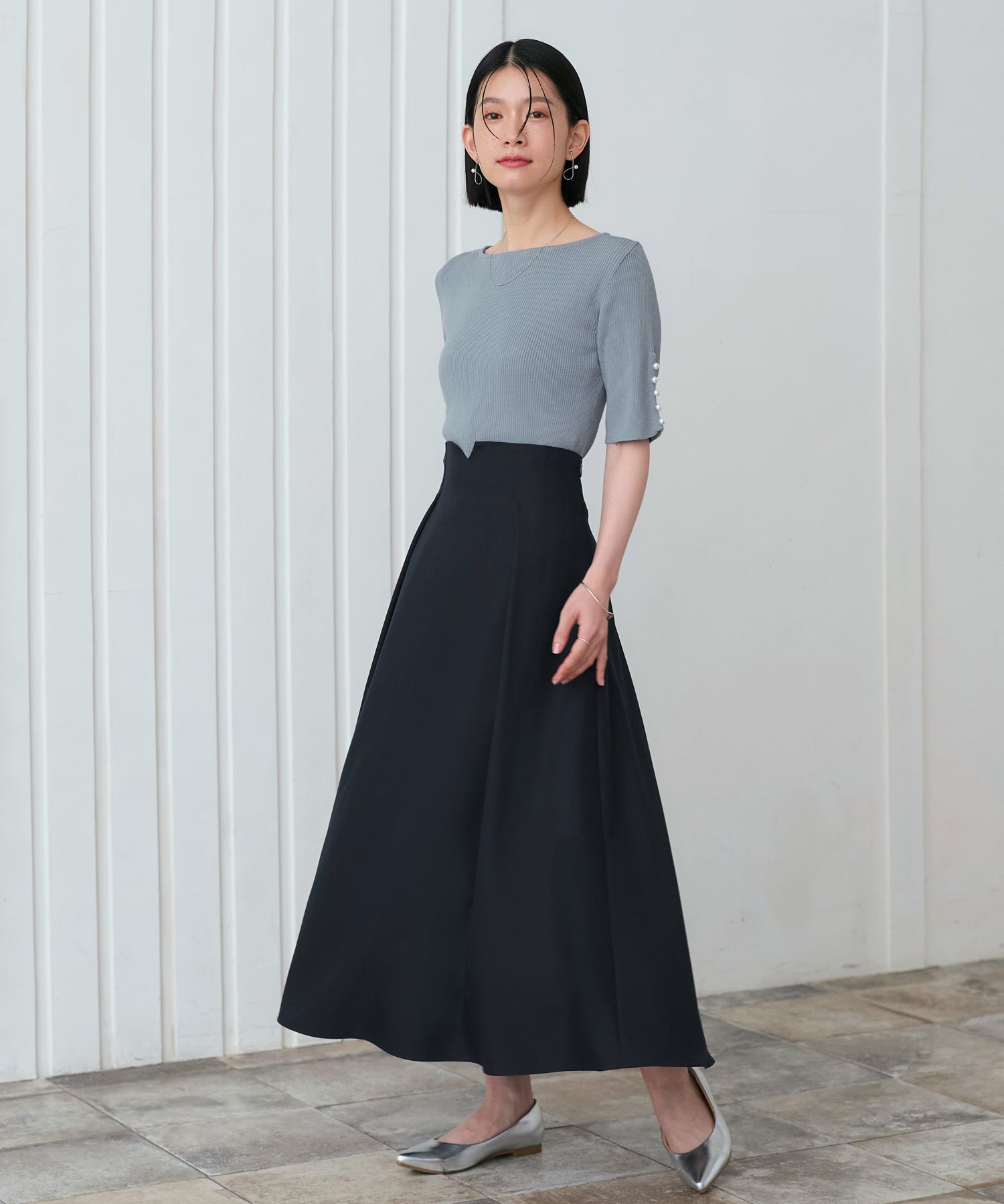 ルイルエブティック RUIRUE BOUTIQUE ケープカラーフリルブラウス＆ハイウエストジャンパースカートセット（ホワイト×ネイビー） ホワイト×ネイビー