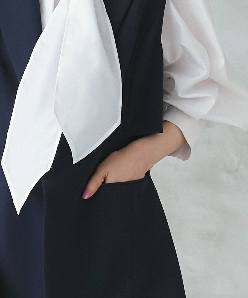 ルイルエブティック RUIRUE BOUTIQUE ストレッチ ｜ テーラード バックフリル ジレ ＆ スリムパンツ スーツ ｜ 入学式 卒業式 セレモニー フォーマル オフィスカジュアル 美脚 セットアップ ママスーツ （ダークネイビー） ダークネイビー