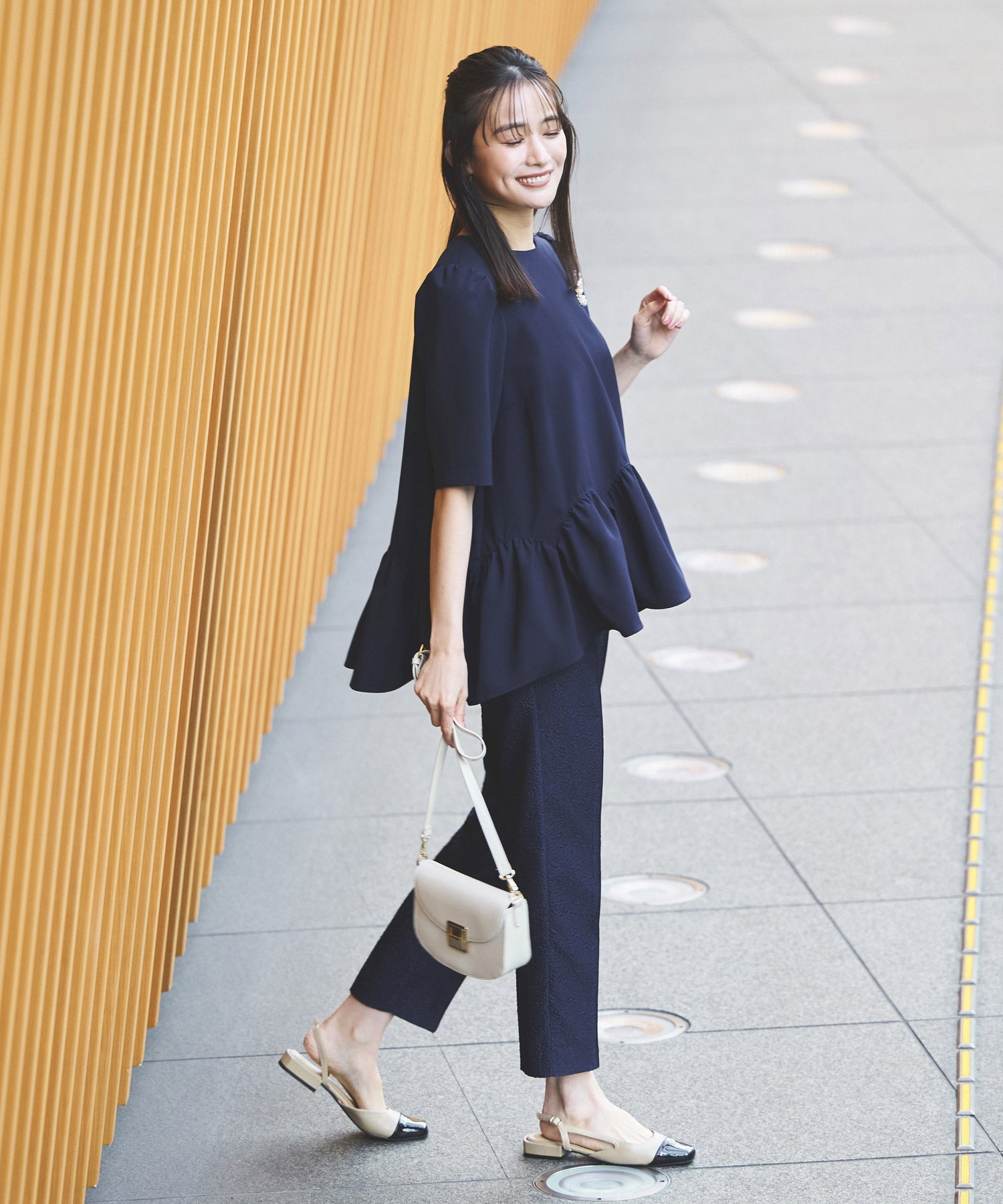 ルイルエブティック RUIRUE BOUTIQUE ストレッチ オケージョンドレス 結婚式 ｜ ヘム フリル トップス ＆ ジャガード パンツ セットアップ ｜ 卒業式 入学式 セレモニー 美脚 ママスーツ パンツドレス