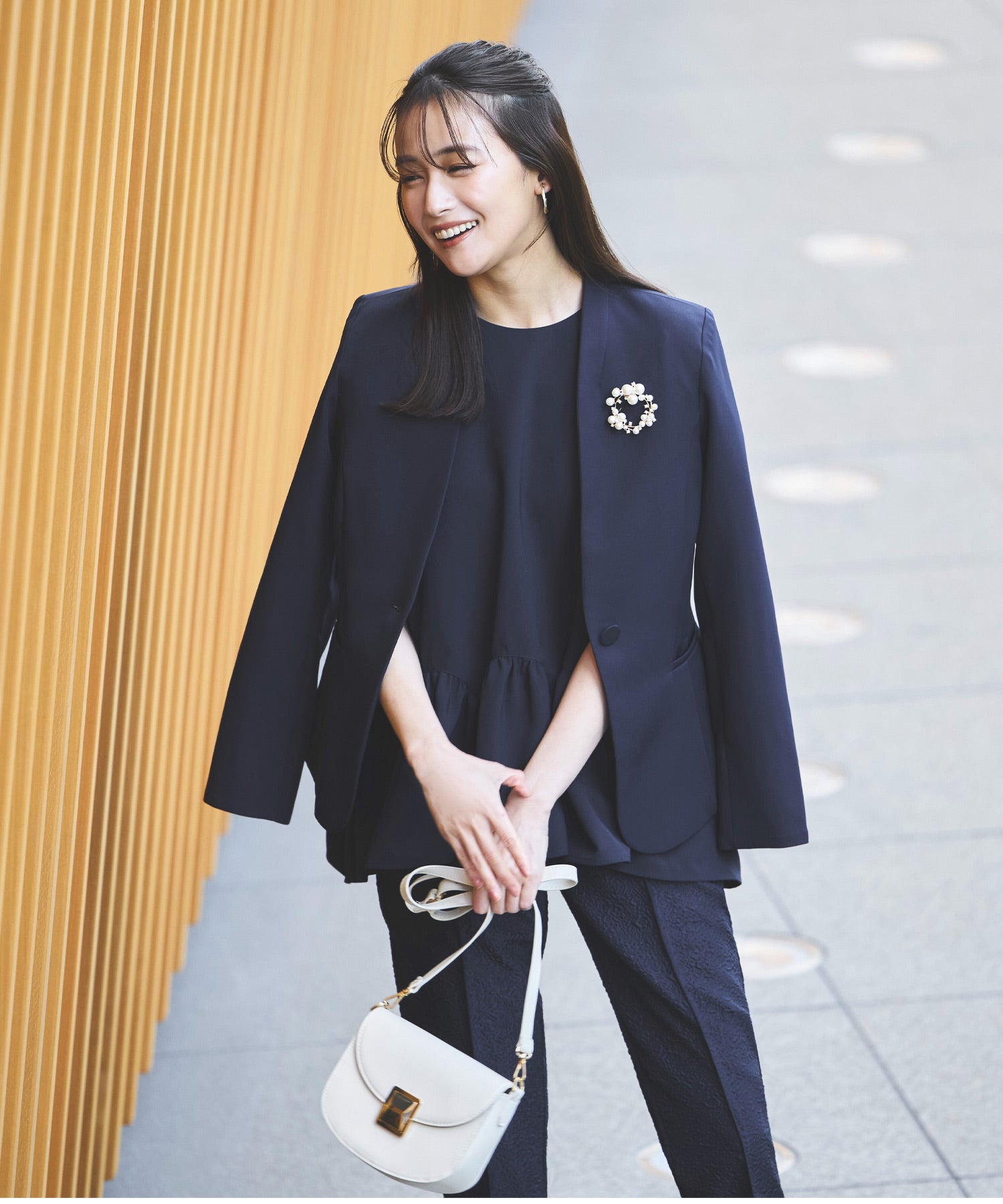 ルイルエブティック RUIRUE BOUTIQUE ストレッチ オケージョンドレス 結婚式 ｜ ヘム フリル トップス ＆ ジャガード パンツ セットアップ ｜ 卒業式 入学式 セレモニー 美脚 ママスーツ パンツドレス