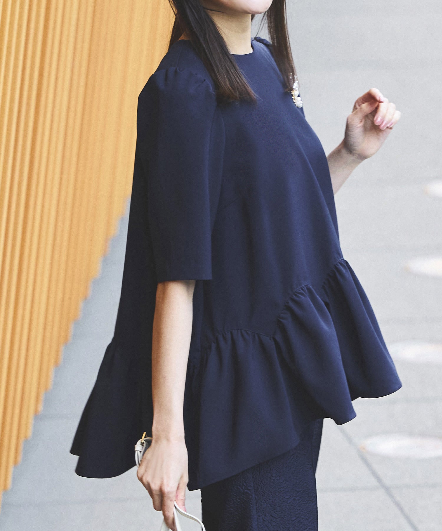 ルイルエブティック RUIRUE BOUTIQUE ストレッチ オケージョンドレス 結婚式 ｜ ヘム フリル トップス ＆ ジャガード パンツ セットアップ ｜ 卒業式 入学式 セレモニー 美脚 ママスーツ パンツドレス