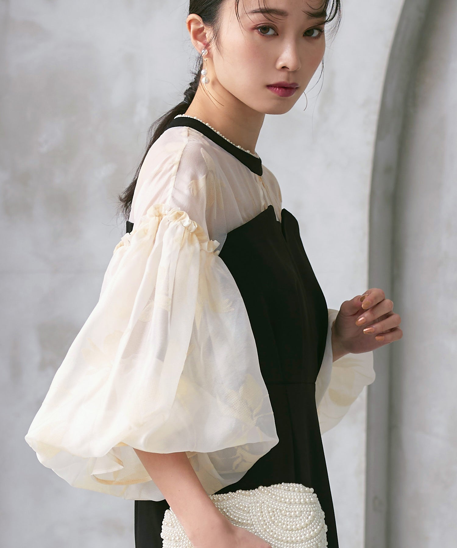 【美品】RUIRUE BOUTIQUE ボリュームスリーブ＆ビスチェ　ワンピース ボリュームスリーブ＆ビスチェタイトワンピースドレス | ルイ