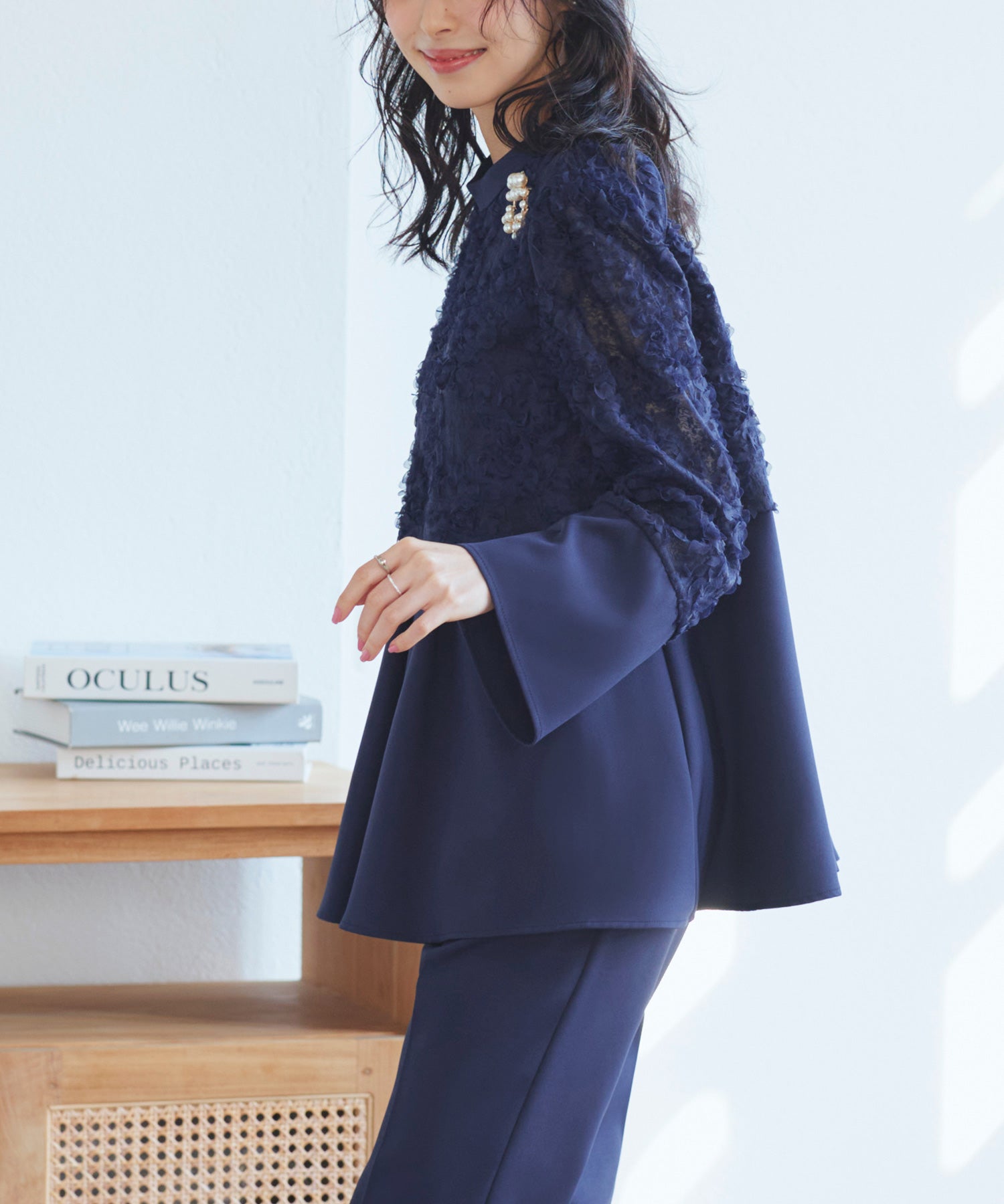 RUIRUE BOUTIQUE 婚禮禮服 彈性 可洗 ｜ 華麗 套裝 禮服 立體蕾絲 上衣 / 錐形褲 ｜ 美腿 伴娘禮服 派對禮服