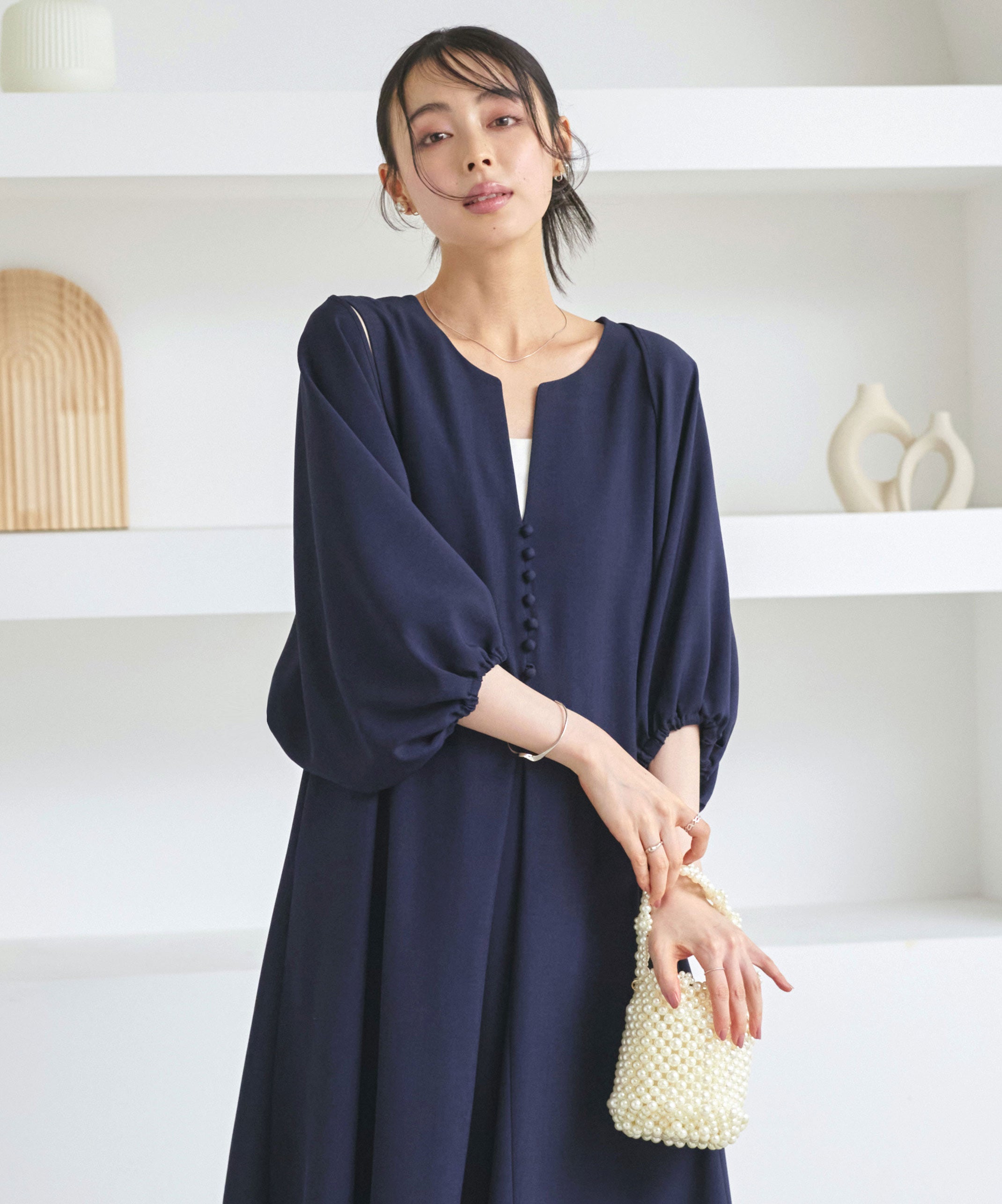 ルイルエブティック RUIRUE BOUTIQUE 洗える3WAYボレロ＆フレアワンピースセット （ネイビー） ネイビー