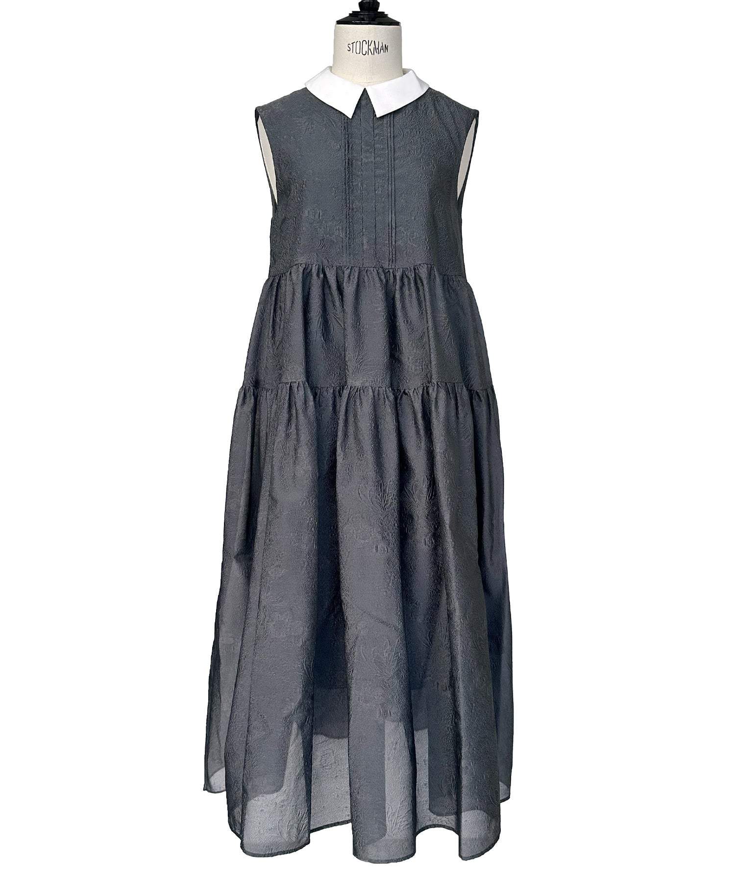 ルイルエブティック RUIRUE BOUTIQUE 襟付きシアージャカードギャザーフレアワンピース （ネイビー） ネイビー