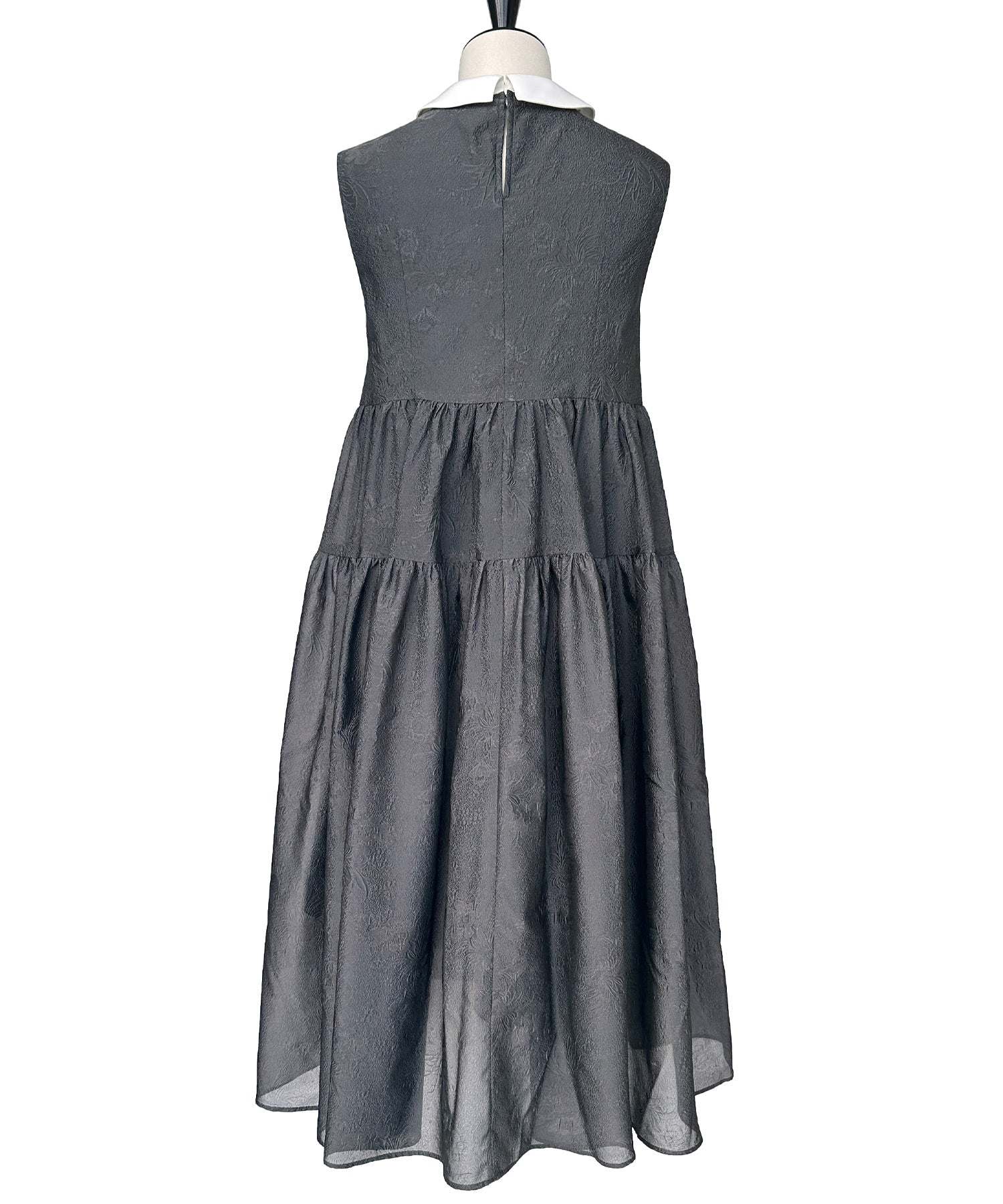 ルイルエブティック RUIRUE BOUTIQUE 襟付きシアージャカードギャザーフレアワンピース （ネイビー） ネイビー