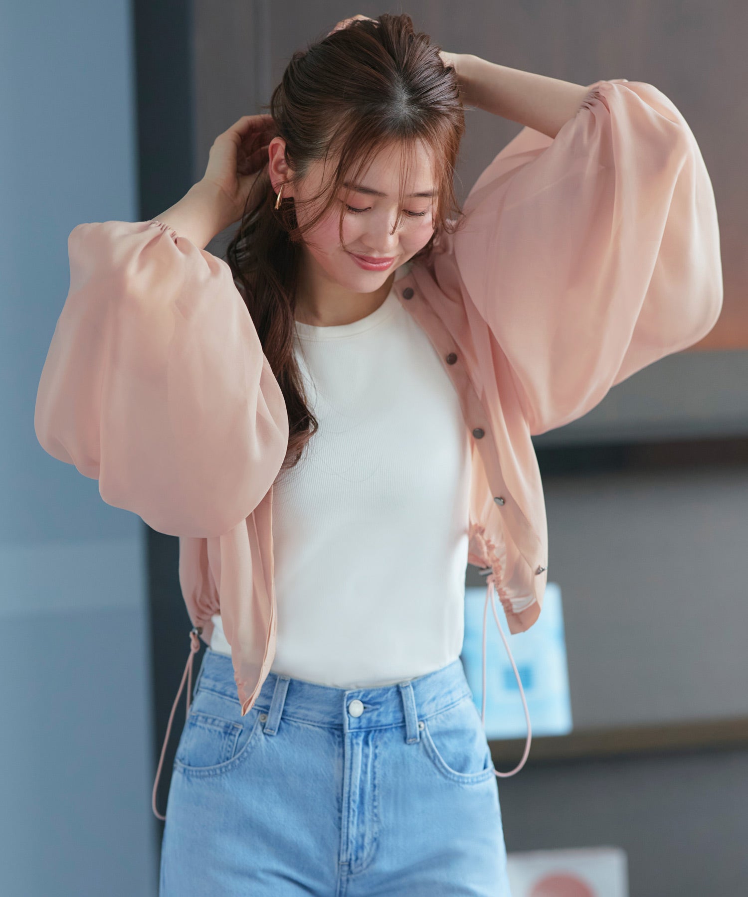 ルイルエブティック RUIRUE BOUTIQUE シアーボリュームブルゾン （ピンク） ピンク