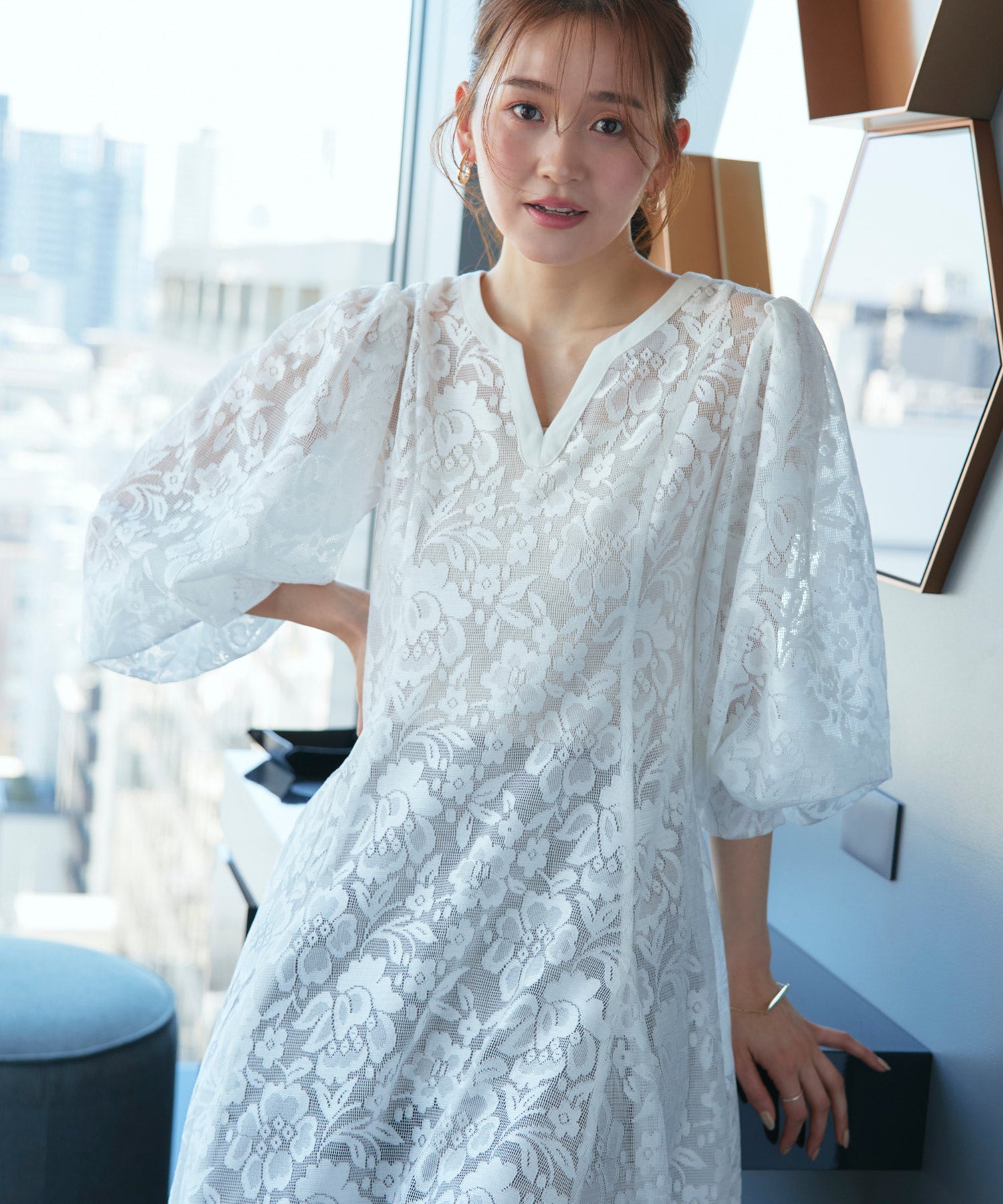 ルイルエブティック RUIRUE BOUTIQUE 洗える ｜ 前後 2WAY フレア レース ワンピース ＆ パンツ セットアップ ｜ レディース おしゃれ きれいめ オフィスカジュアル 通勤服 リゾート 夏コーデ （オフホワイト） オフホワイト