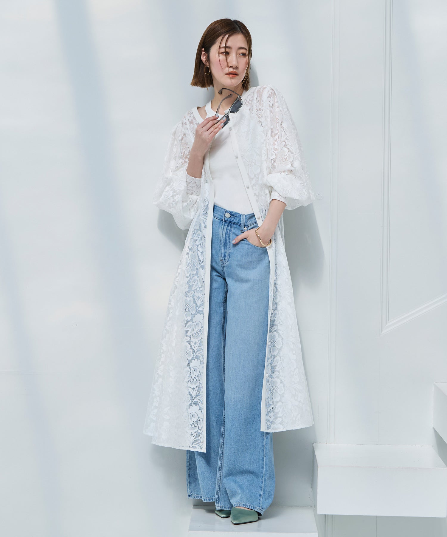 ルイルエブティック RUIRUE BOUTIQUE 洗える ｜ 前後 2WAY フレア レース ワンピース ＆ パンツ セットアップ ｜ レディース おしゃれ きれいめ オフィスカジュアル 通勤服 リゾート 夏コーデ （オフホワイト） オフホワイト