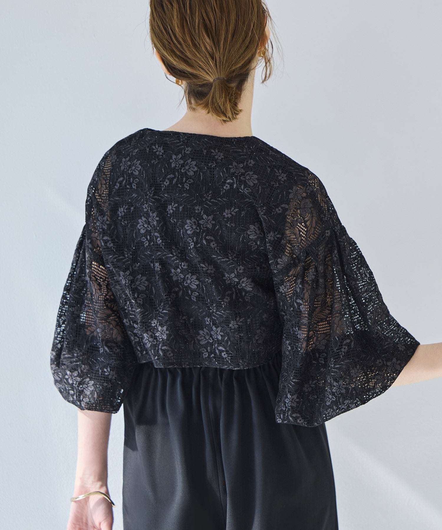 ルイルエブティック RUIRUE BOUTIQUE 洗える ｜ レース カーデ ＆ キーネック オールインワン セットアップ ｜ レディース おしゃれ きれいめ オフィスカジュアル 通勤服 夏コーデ パンツスーツ （ブラック） ブラック