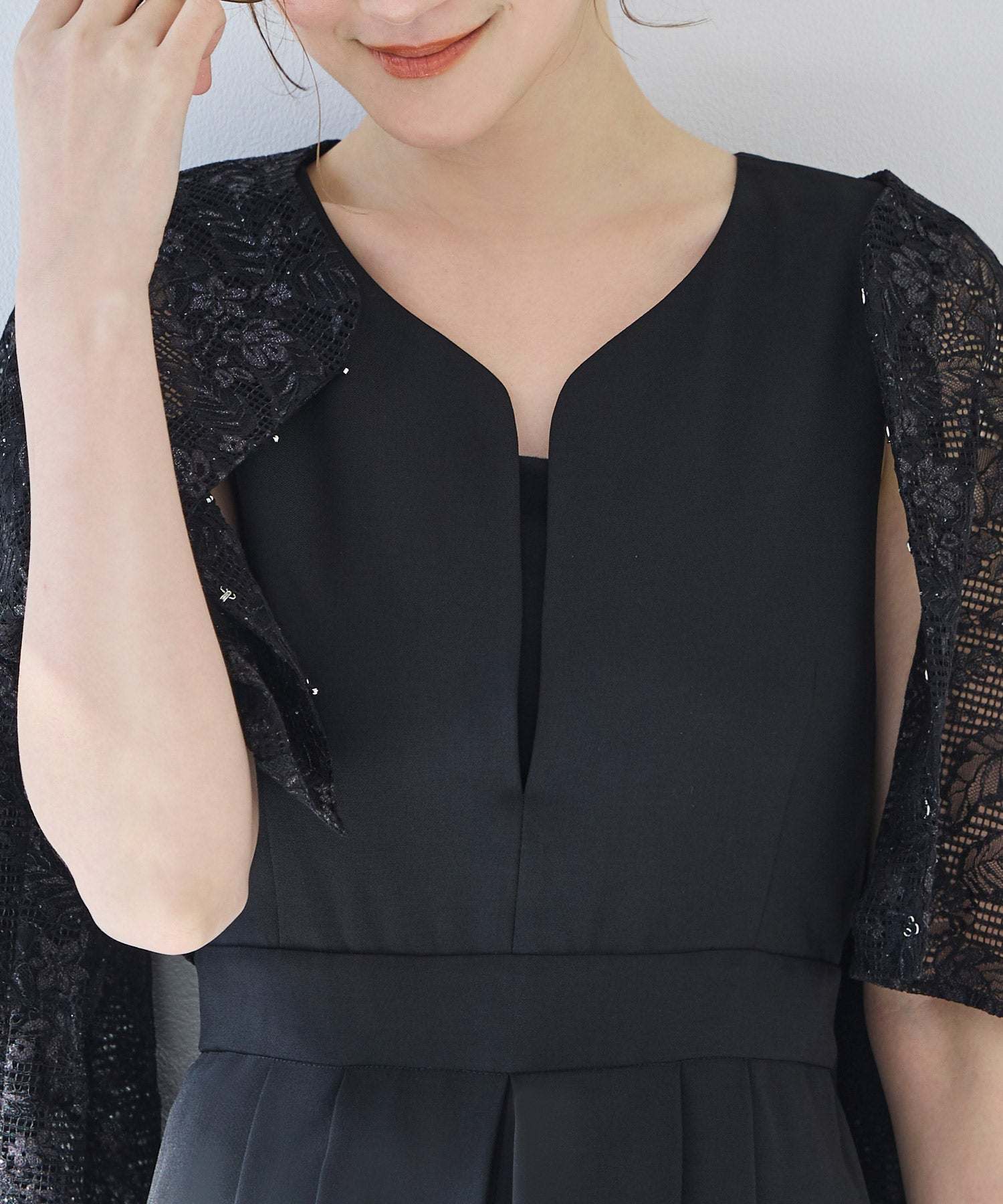 ルイルエブティック RUIRUE BOUTIQUE 洗える ｜ レース カーデ ＆ キーネック オールインワン セットアップ ｜ レディース おしゃれ きれいめ オフィスカジュアル 通勤服 夏コーデ パンツスーツ （ブラック） ブラック