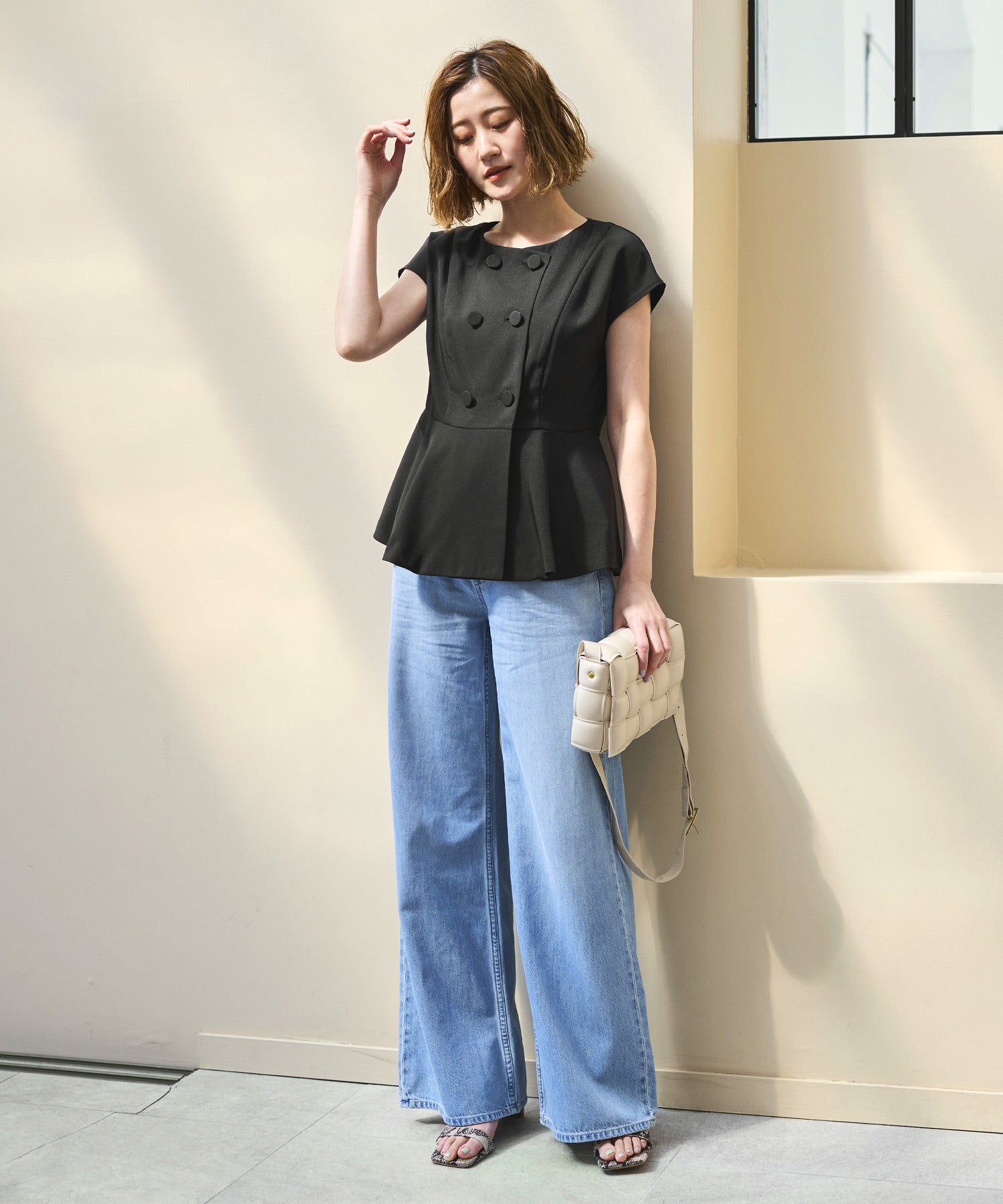 ルイルエブティック RUIRUE BOUTIQUE 洗える ｜ フレンチシック パンツ セットアップ ｜ レディース おしゃれ きれいめ オフィスカジュアル 通勤服 夏コーデ ペプラム ジャケット ワイドパンツ （ブラック） ブラック