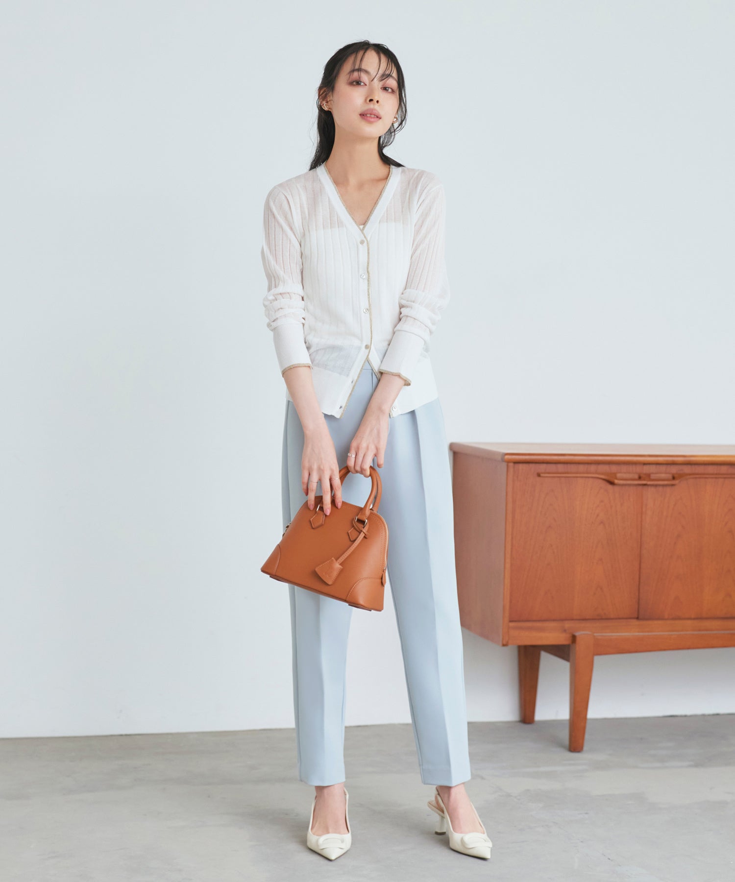 ルイルエブティック RUIRUE BOUTIQUE 洗える ストレッチ ｜ ラメ バイカラー シアー リブ カーデ ｜ レディース きれいめ 長袖 オフィスカジュアル 通勤服 サマーニット ニットトップス リブニット カーディガン （ホワイト） ホワイト