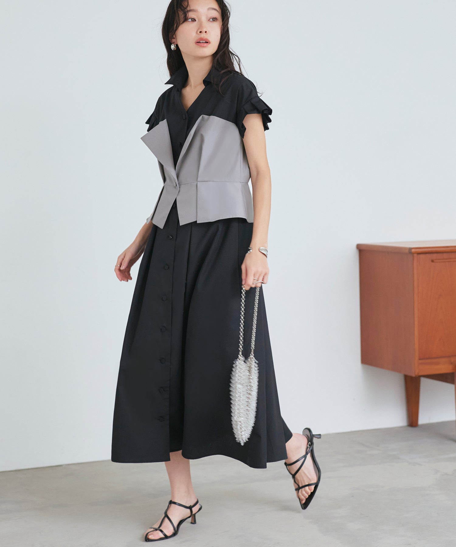 ルイルエブティック RUIRUE BOUTIQUE ビスチェ風バイカラーシャツワンピース （ブラック×グレー） ブラック×グレー