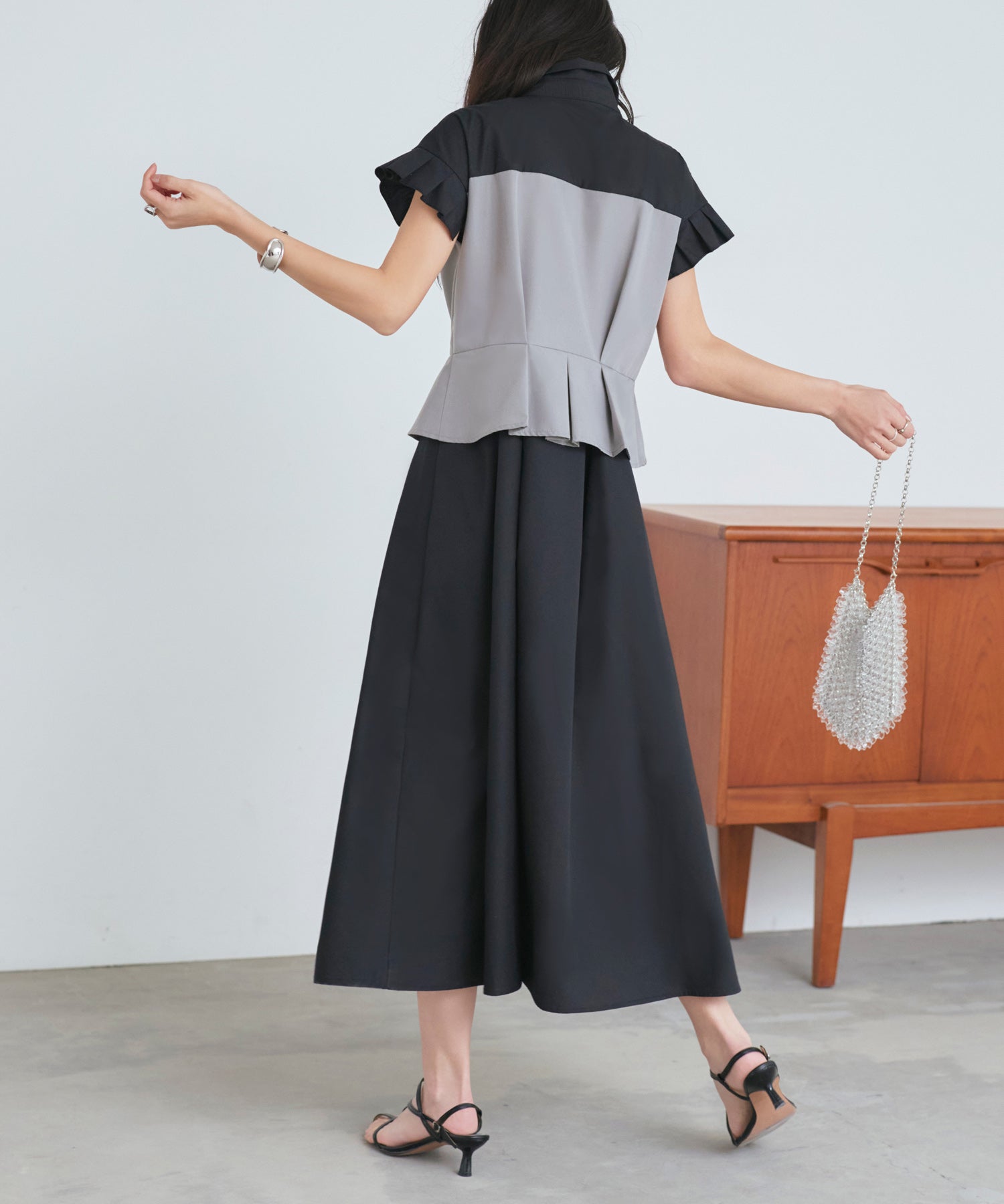 ルイルエブティック RUIRUE BOUTIQUE ビスチェ風バイカラーシャツワンピース （ブラック×グレー） ブラック×グレー