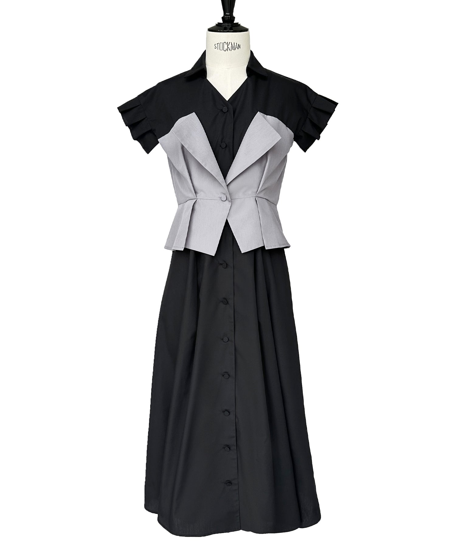 ルイルエブティック RUIRUE BOUTIQUE ビスチェ風バイカラーシャツワンピース （ブラック×グレー） ブラック×グレー