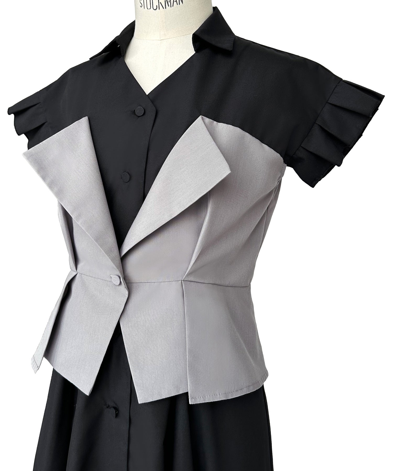 ルイルエブティック RUIRUE BOUTIQUE ビスチェ風バイカラーシャツワンピース （ブラック×グレー） ブラック×グレー