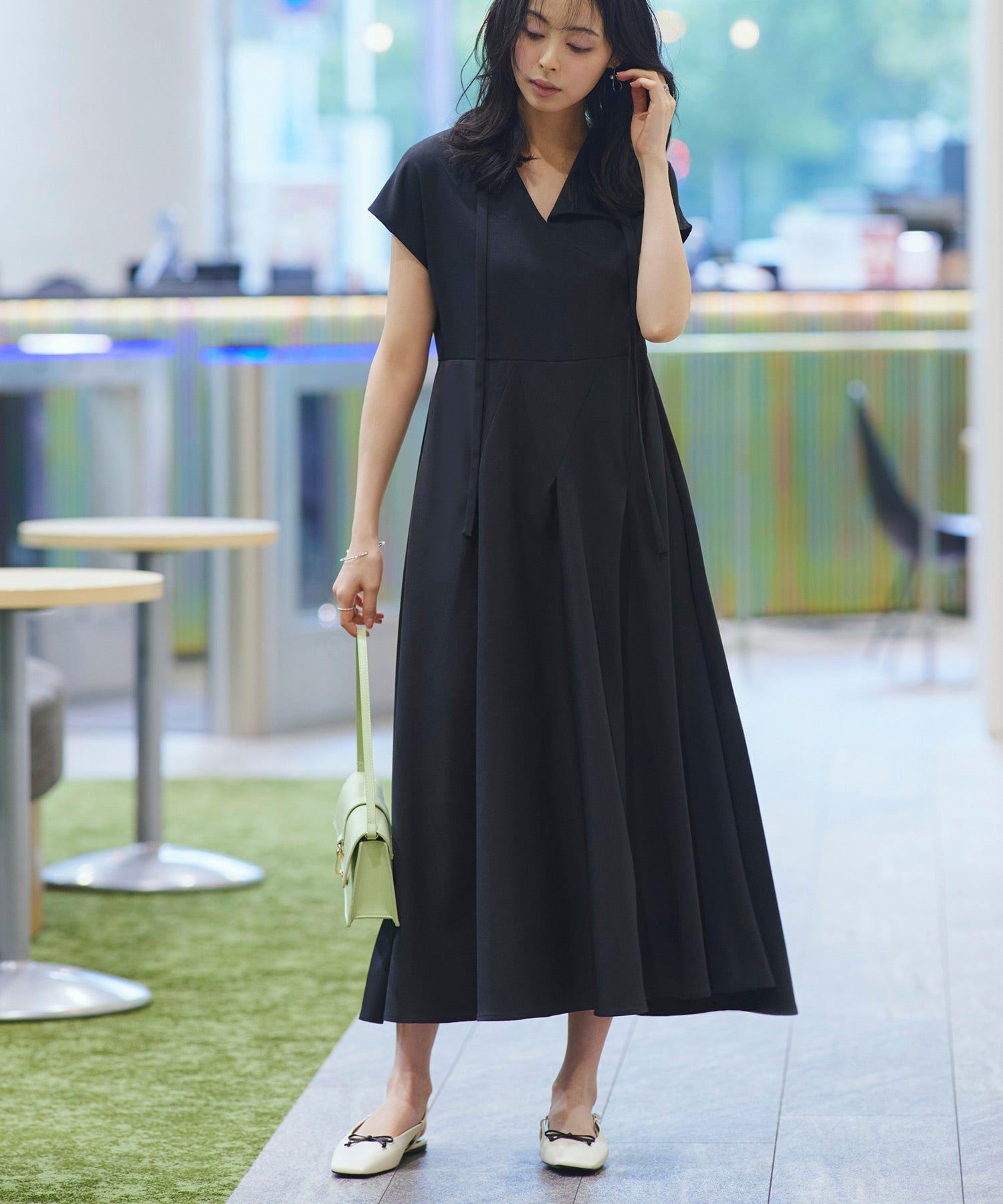 ルイルエブティック RUIRUE BOUTIQUE 【洗える】アシメタック フレアロングワンピース （ブラック） ブラック