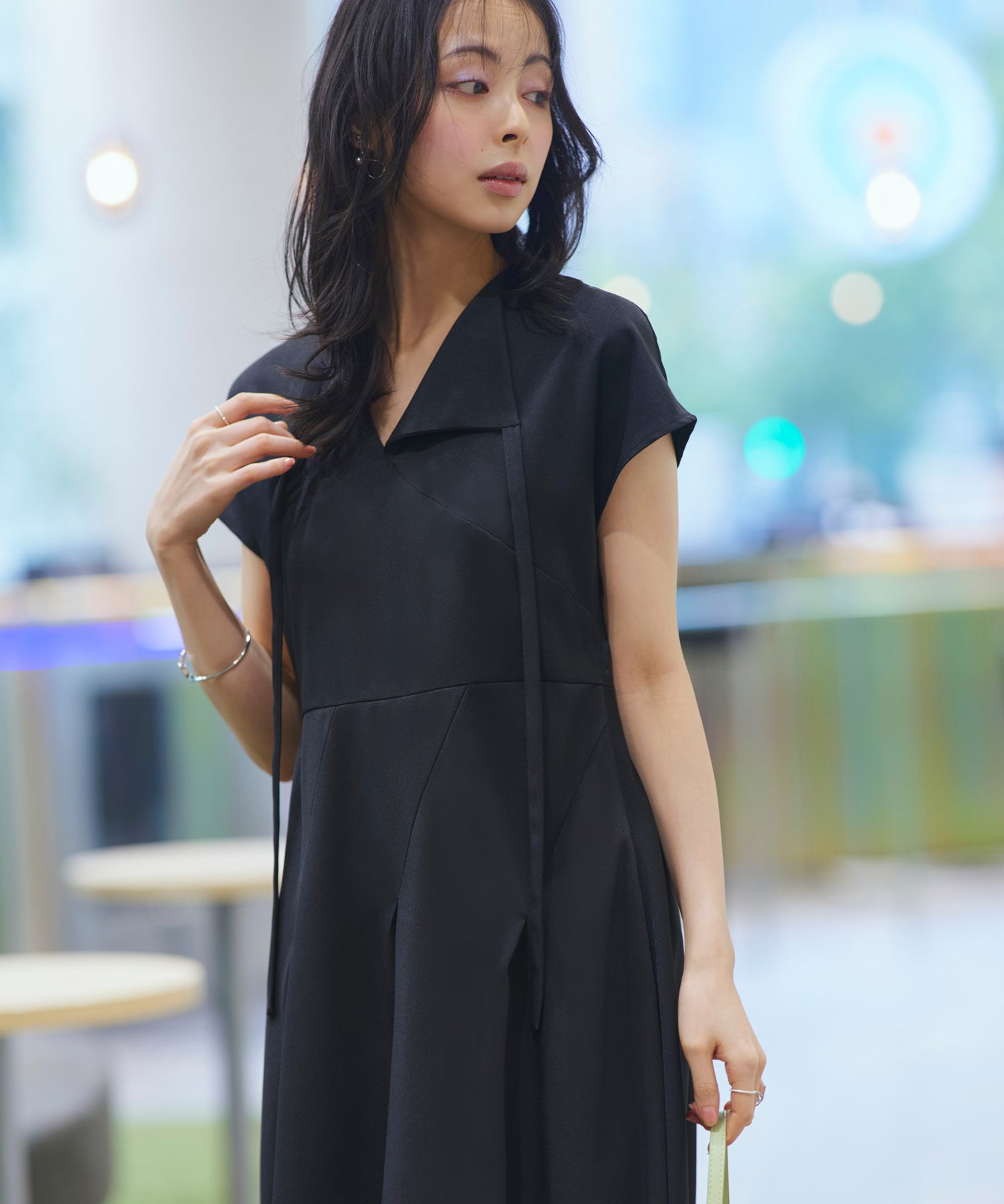 ルイルエブティック RUIRUE BOUTIQUE 【洗える】アシメタック フレアロングワンピース （ブラック） ブラック