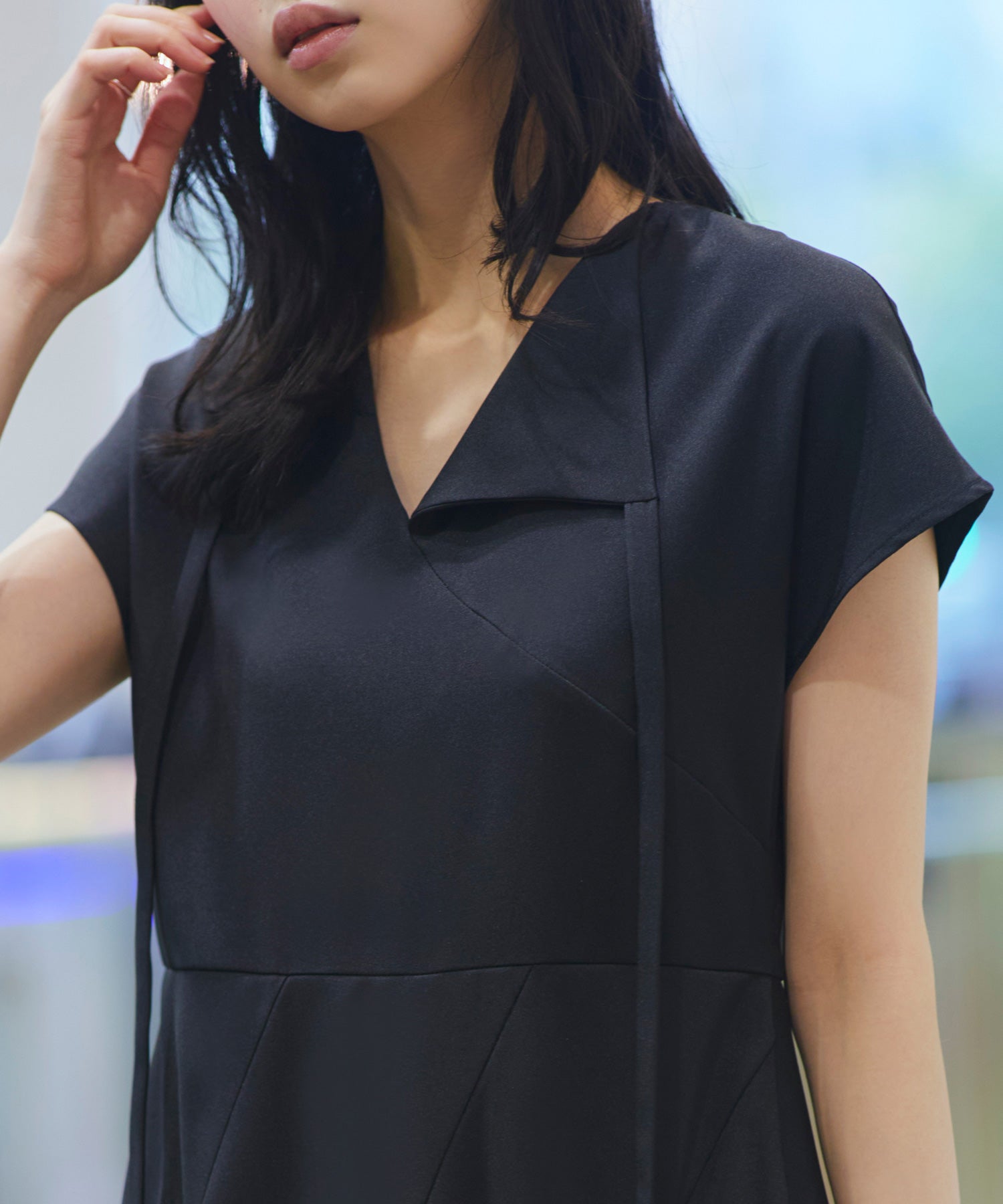 ルイルエブティック RUIRUE BOUTIQUE 【洗える】アシメタック フレアロングワンピース （ブラック） ブラック