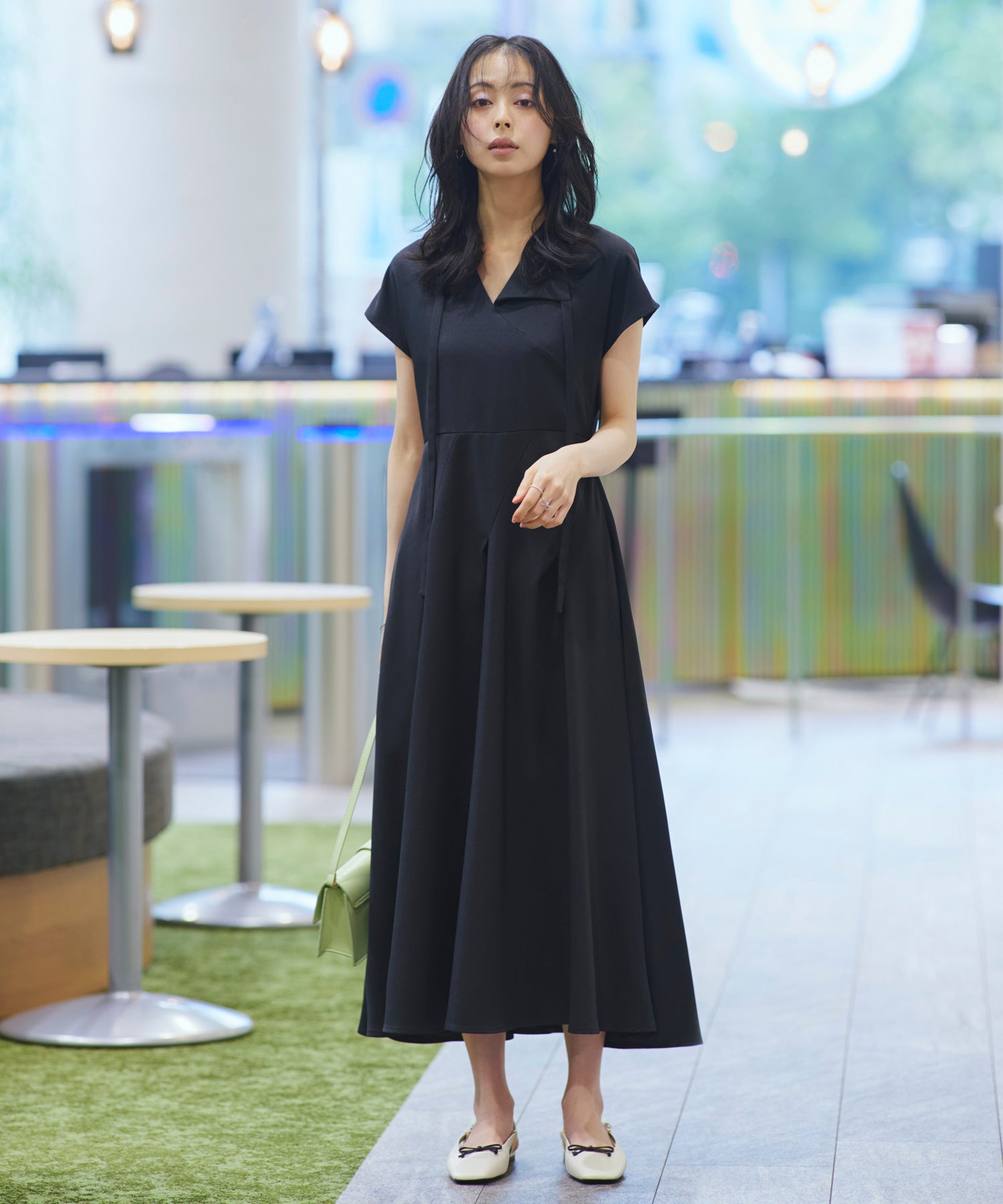 ルイルエブティック RUIRUE BOUTIQUE 【洗える】アシメタック フレアロングワンピース （ブラック） ブラック