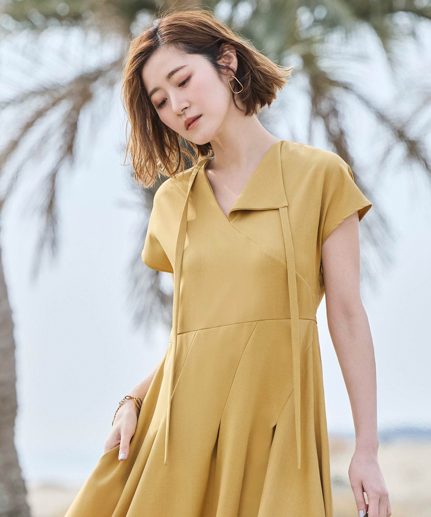 ルイルエブティック RUIRUE BOUTIQUE 【洗える】アシメタック フレアロングワンピース （イエロー） イエロー