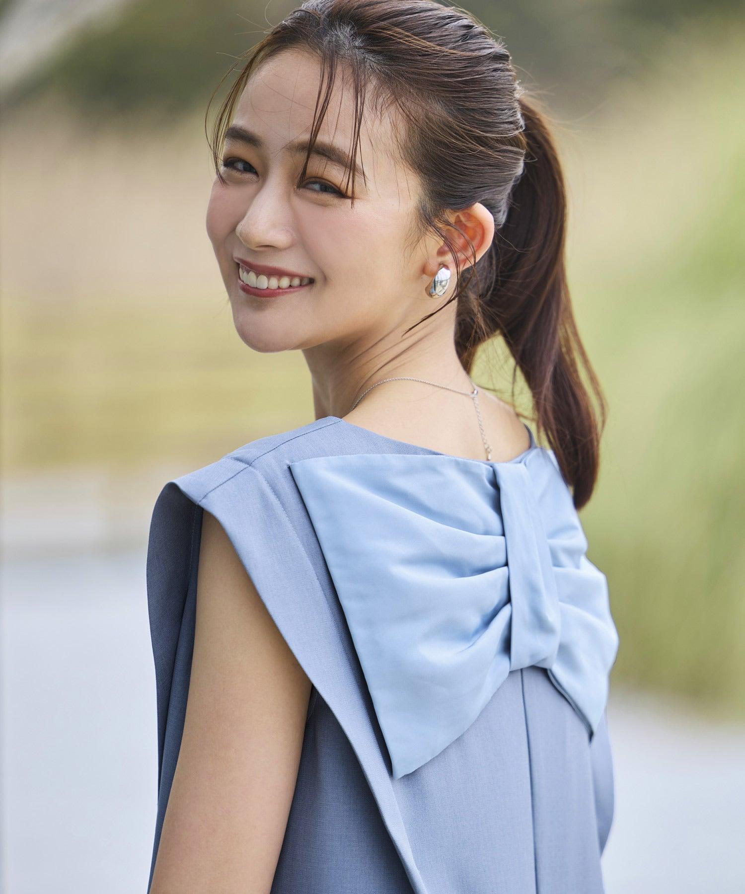 ルイルエブティック RUIRUE BOUTIQUE バックリボンコクーンワンピ （ブルーグレー） ブルーグレー