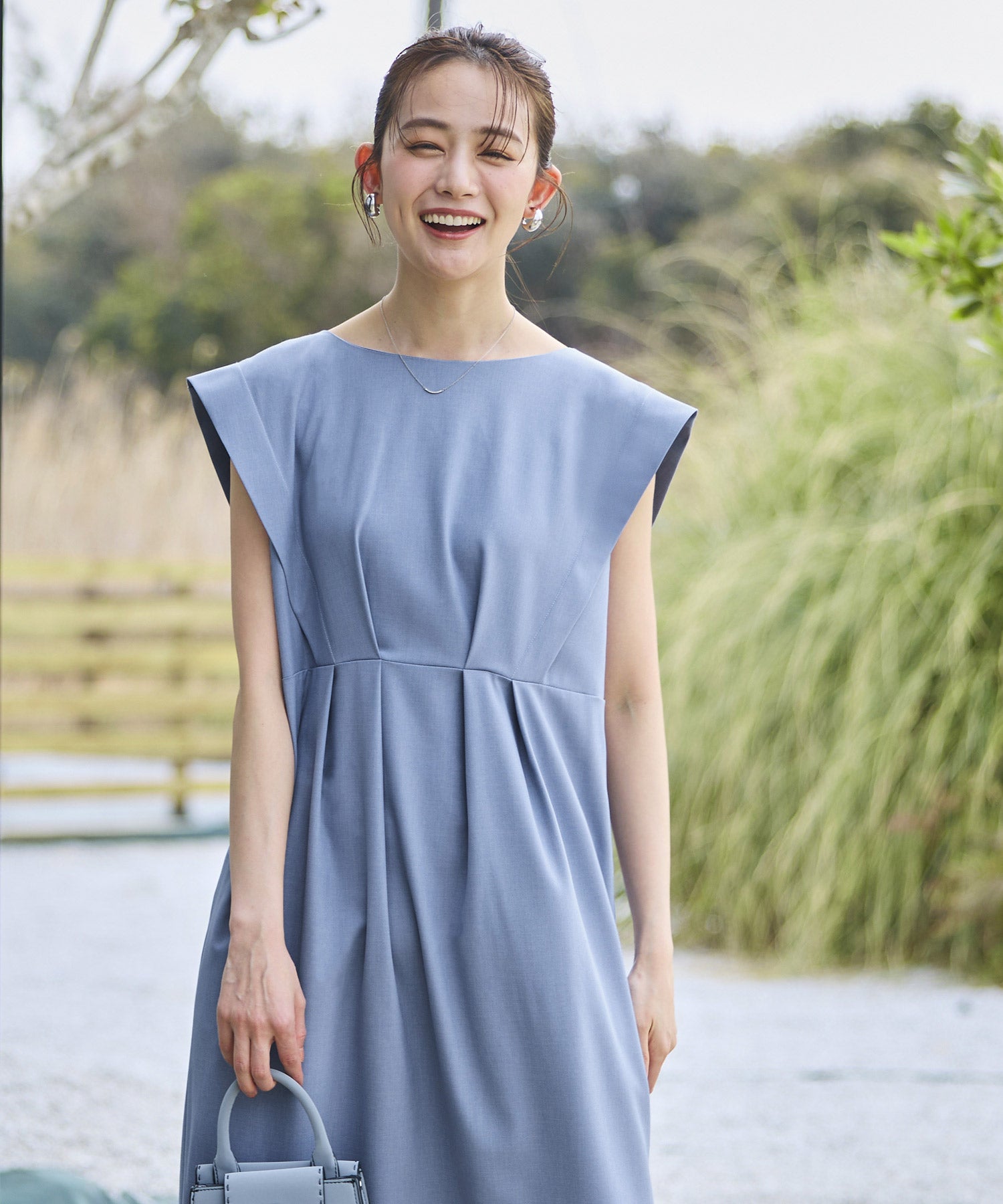 ルイルエブティック RUIRUE BOUTIQUE 洗える ストレッチ ｜ バック リボン コクーン ワンピ ｜ レディース おしゃれ きれいめ オフィスカジュアル 通勤服 リゾート ロングワンピ ワンピース （ブルーグレー） ブルーグレー