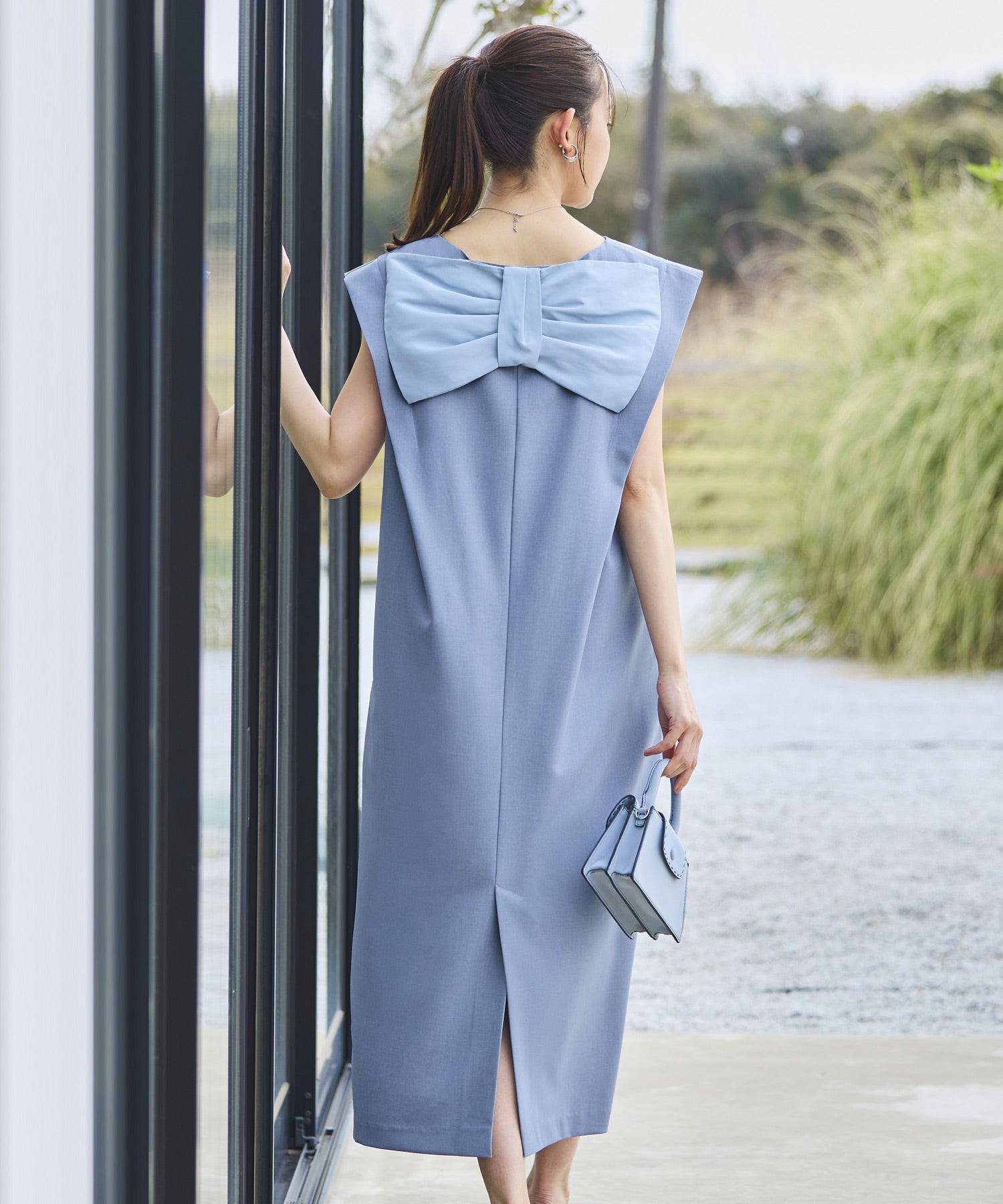 ルイルエブティック RUIRUE BOUTIQUE バックリボンコクーンワンピ （ブルーグレー） ブルーグレー