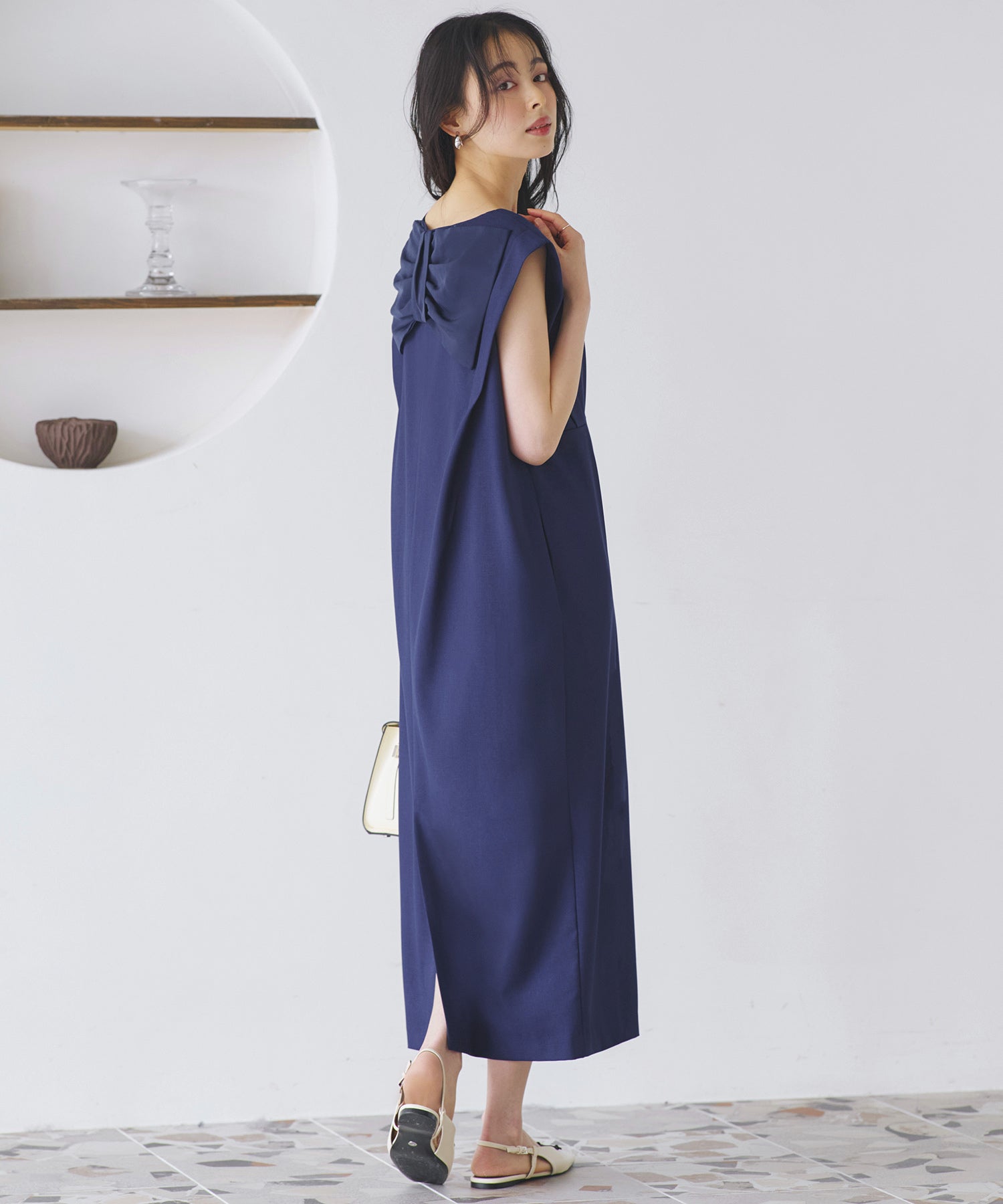 ルイルエブティック RUIRUE BOUTIQUE バックリボンコクーンワンピ （ブルー） ブルー