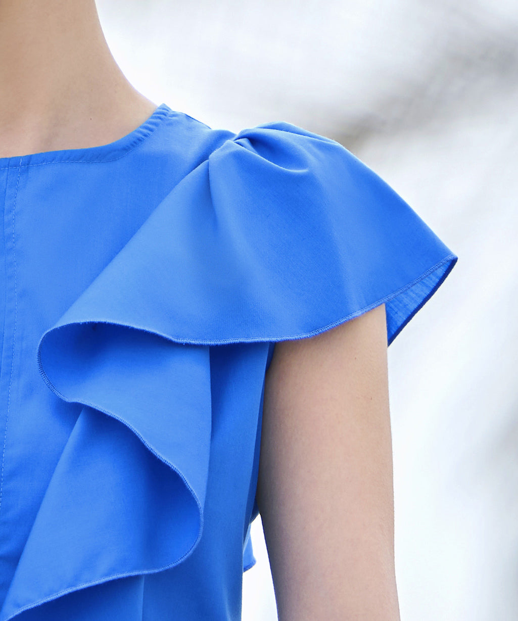 ルイルエブティック RUIRUE BOUTIQUE 洗える ｜ フロー ラッフル ワンピース ｜ レディース おしゃれ きれいめ リゾート 休日コーデ 二の腕カバー フレンチスリーブ フレア リゾートワンピ （ブラック） ブラック