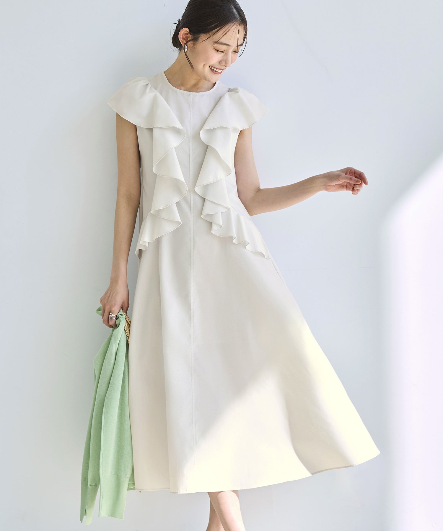 ルイルエブティック RUIRUE BOUTIQUE 洗える ｜ フロー ラッフル ワンピース ｜ レディース おしゃれ きれいめ リゾート 休日コーデ 二の腕カバー フレンチスリーブ フレア リゾートワンピ （パールホワイト） パールホワイト